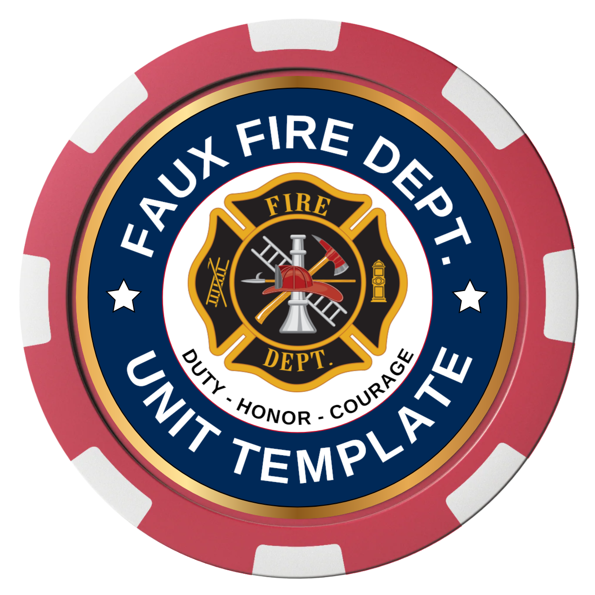 Faux Fire Dept. #01 Magnetic Composite Poker Chips - Red / 8 Spot - Back
