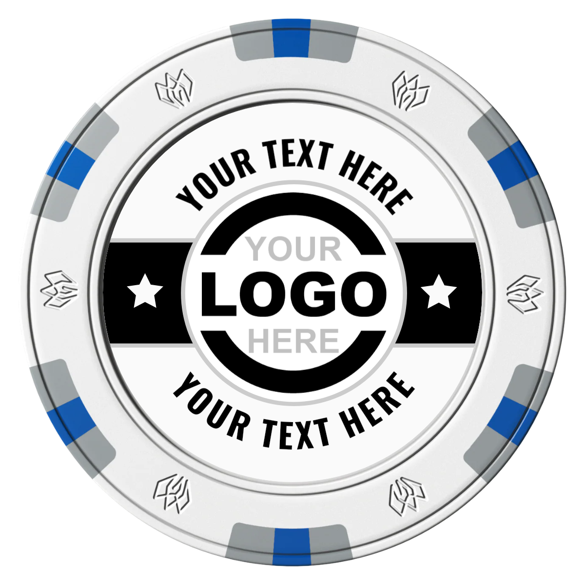 Star Banner Clay Poker Chips - White / 6 Spot Gem / 43mm - Front