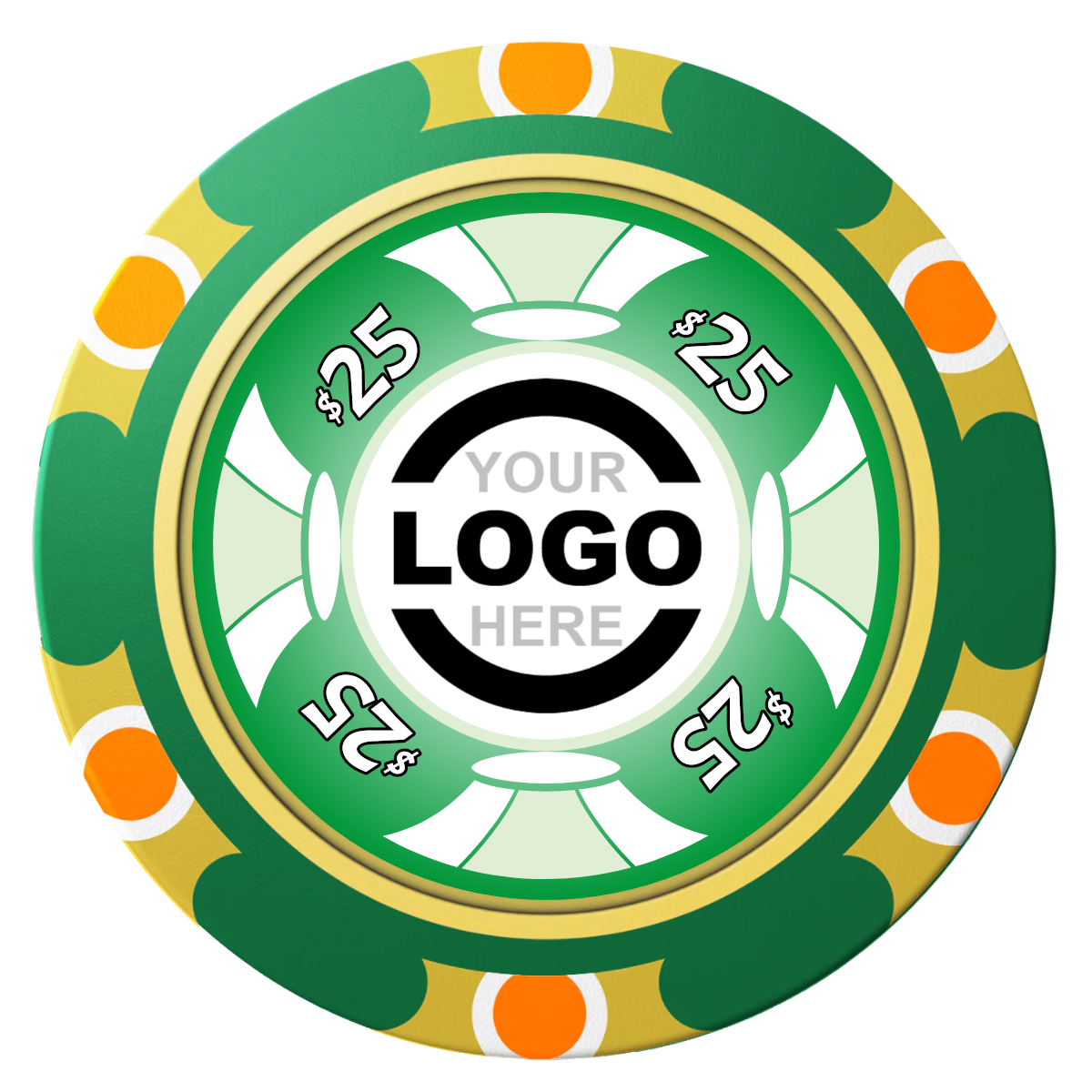 Alan Baker 4-2S A Clay Poker Chips - Green / Monte Carlo / 40mm - Front