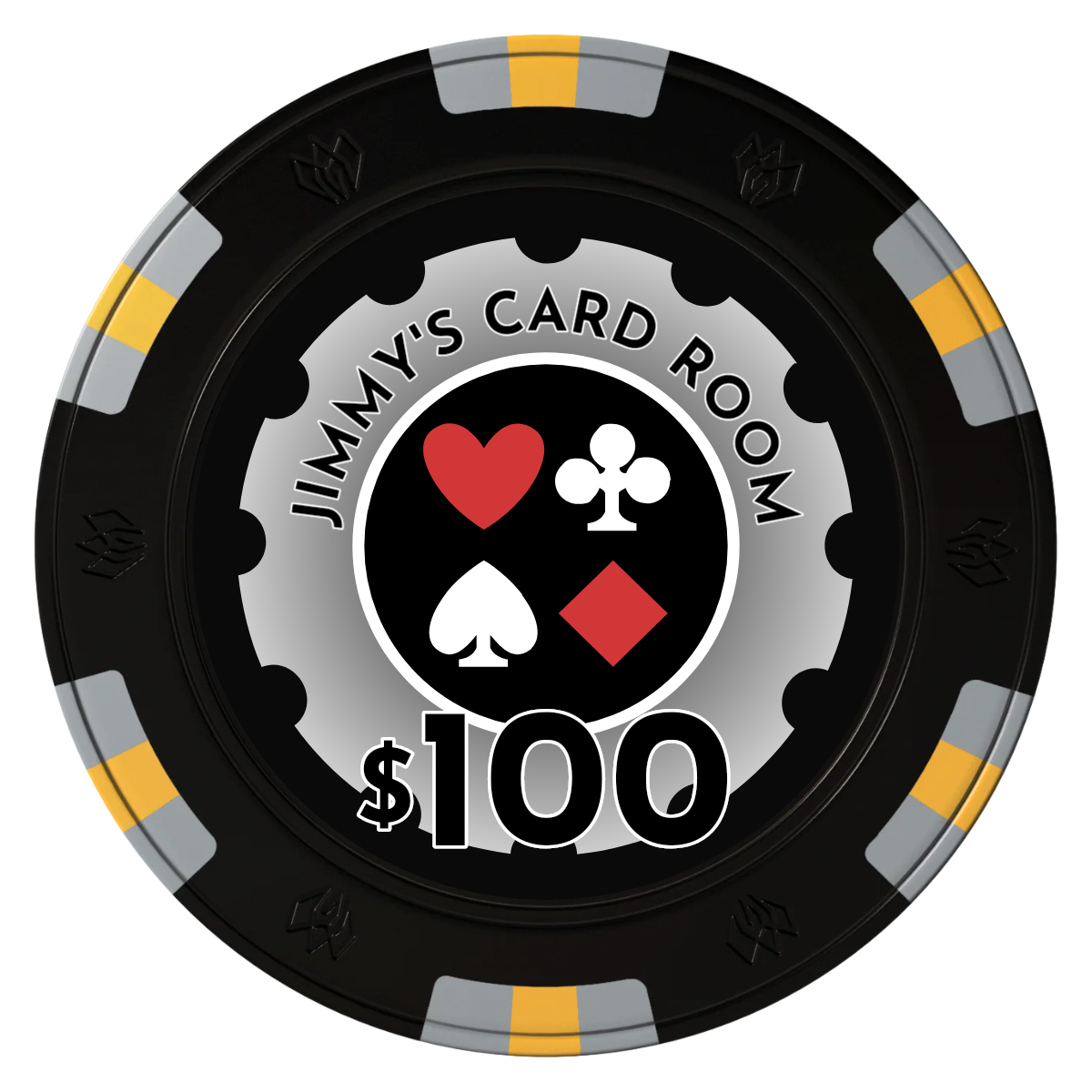 Your Four Suits Clay Poker Chips - Black / 6 Spot Gem / 40mm - Front