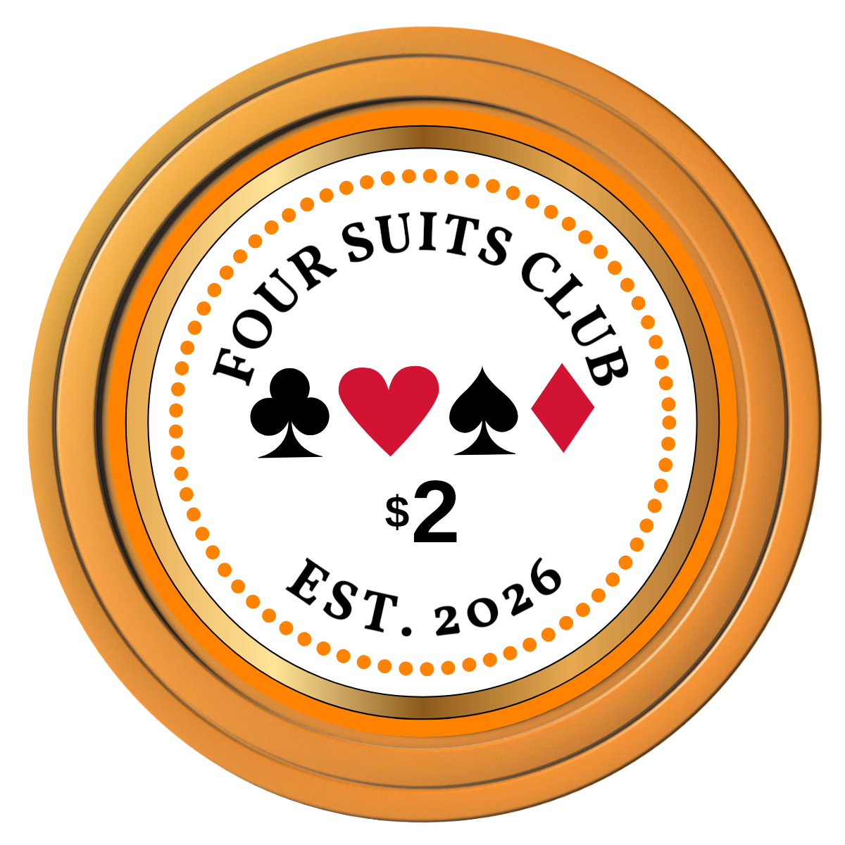 Fours Suits Club Composite Poker Chips - Orange / Solid - Front