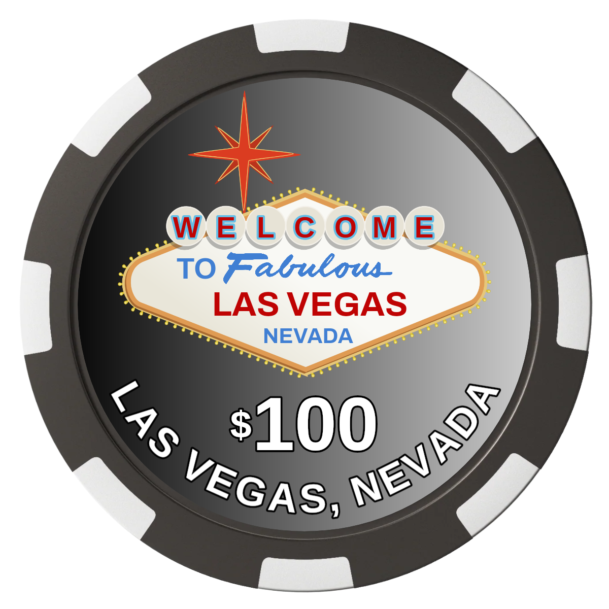 Vegas Sign Magnetic Composite Poker Chips - Black / 8 Spot - Front