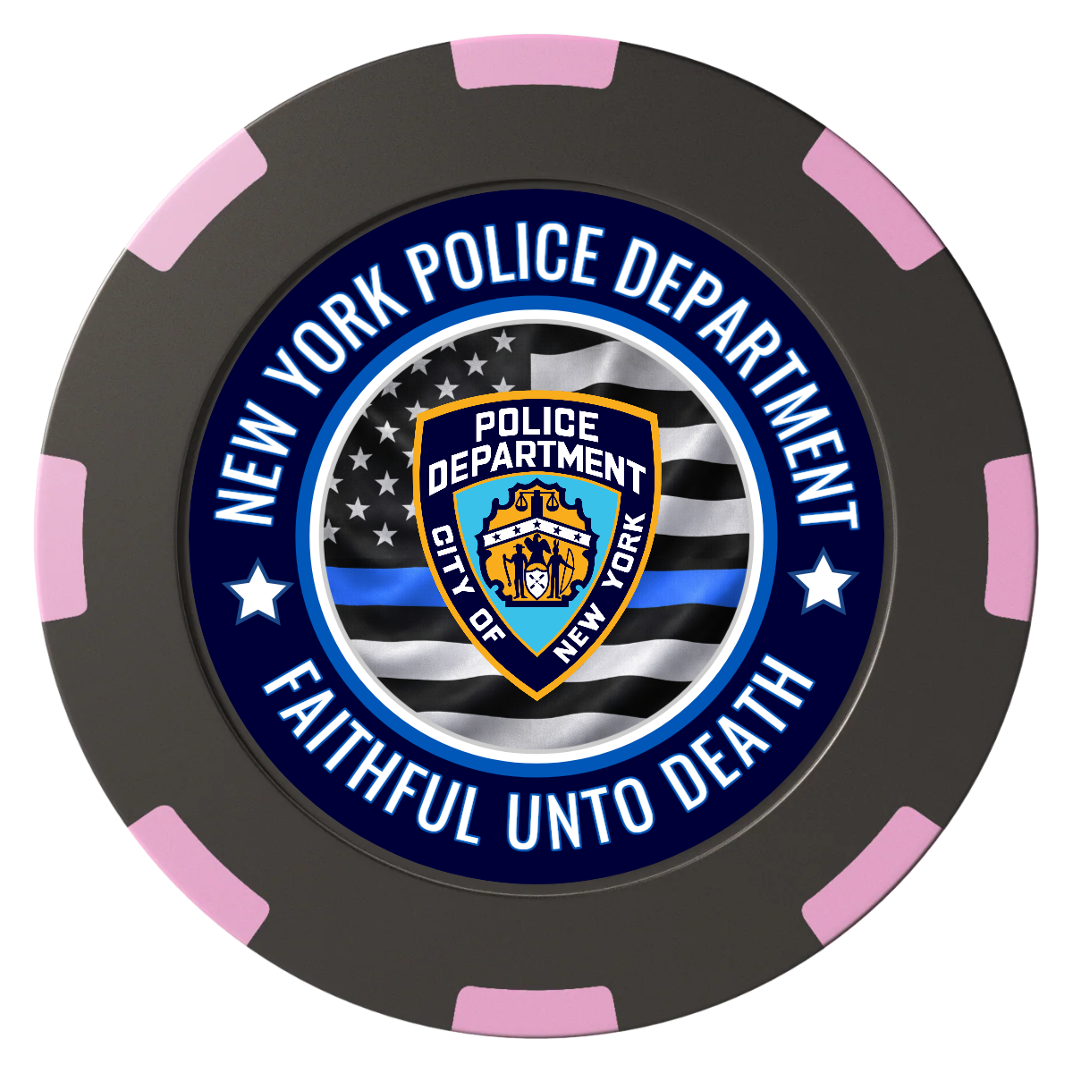 NYPD Safe and Fair Clay Poker Chips - Black / 8 Spot (2 Tone) / 40mm - Front