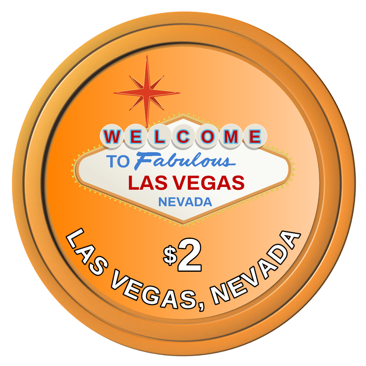 Vegas Sign Composite Poker Chips - Orange / Solid - Front
