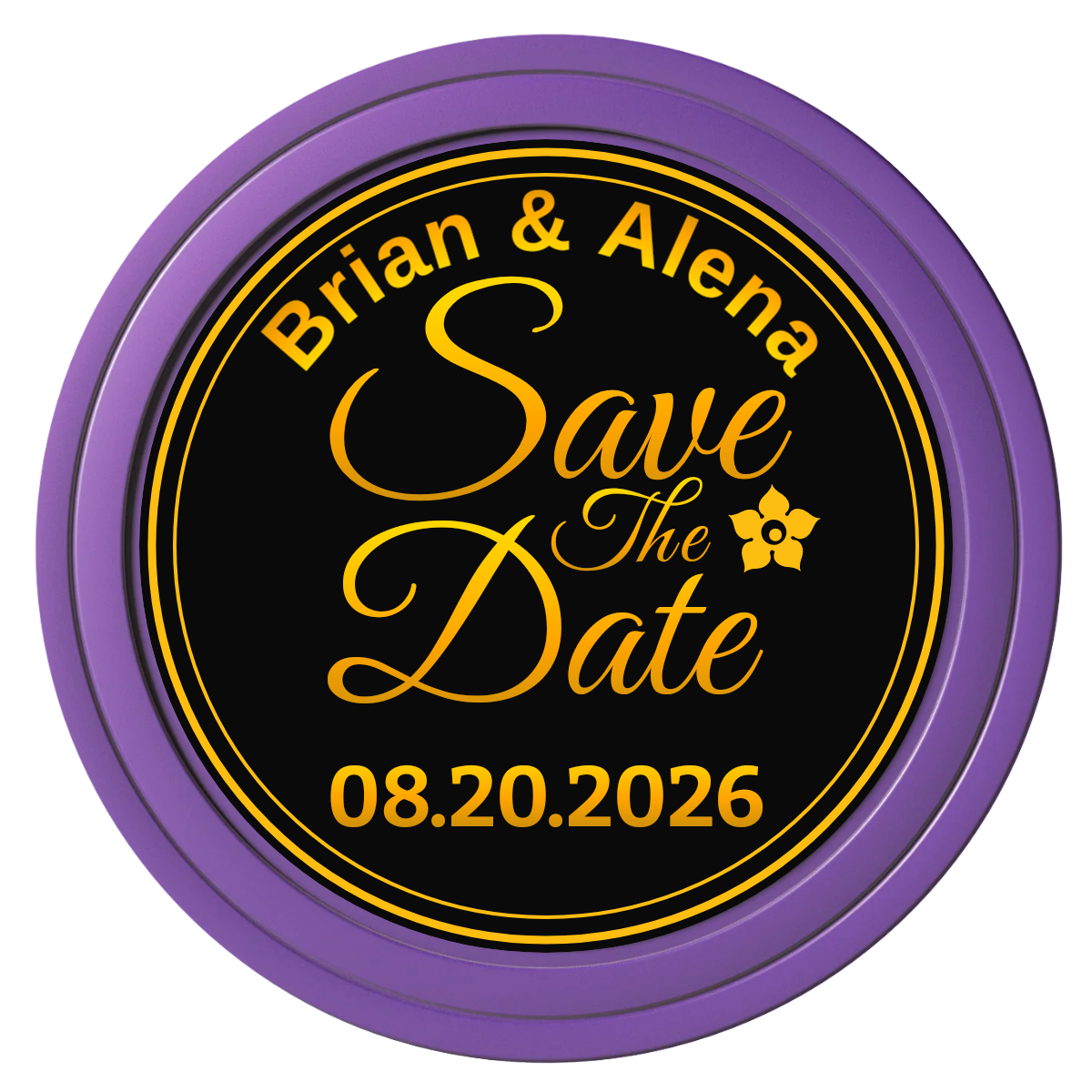 Save the Date Text Composite Poker Chips - Purple / Solid - Front