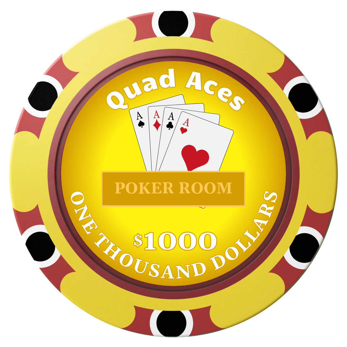 Quad Aces Clay Poker Chips - Yellow / Monte Carlo / 40mm - Front