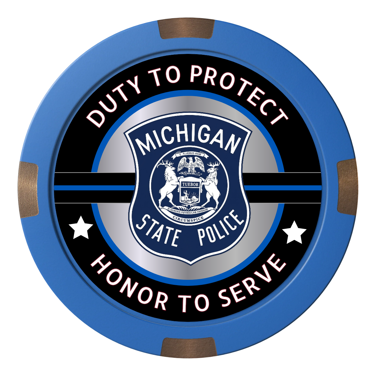 Police Department #01 Composite & Metal Hybrid Poker Chips - Blue - Front
