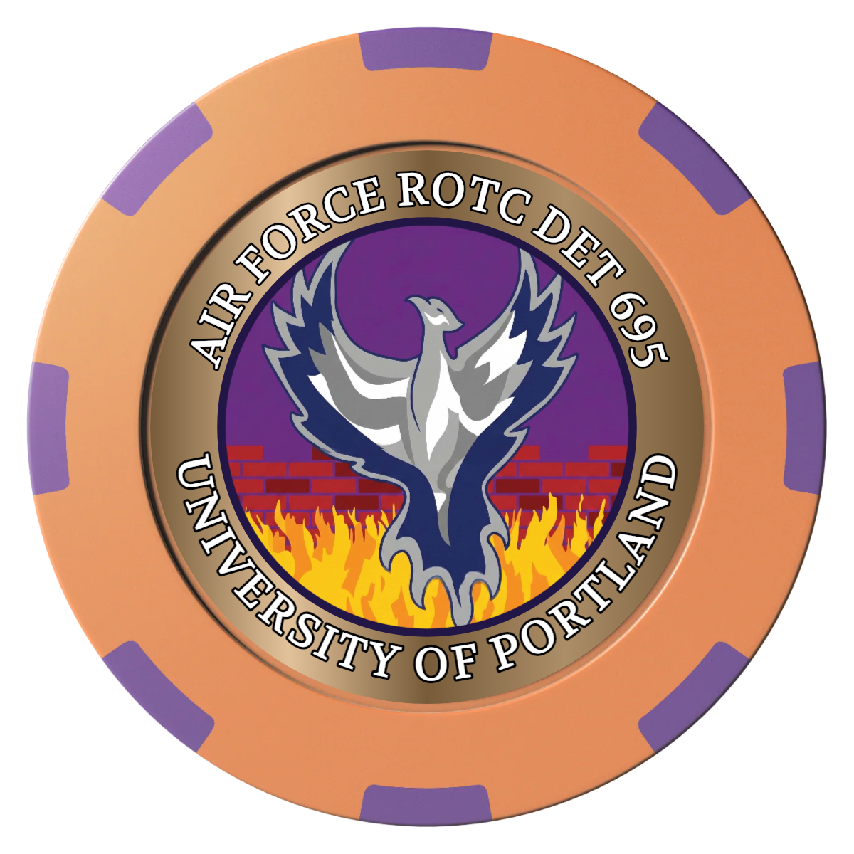 Air Force ROTC Det 695 Clay Poker Chips - Orange / 8 Spot (2 Tone) / 40mm - Front