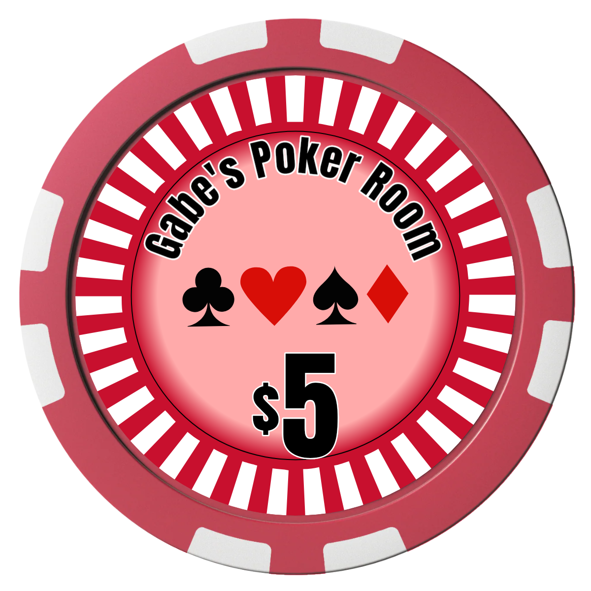 Gabe's Poker Room Composite Poker Chips - Red / 8 Stripe - Front