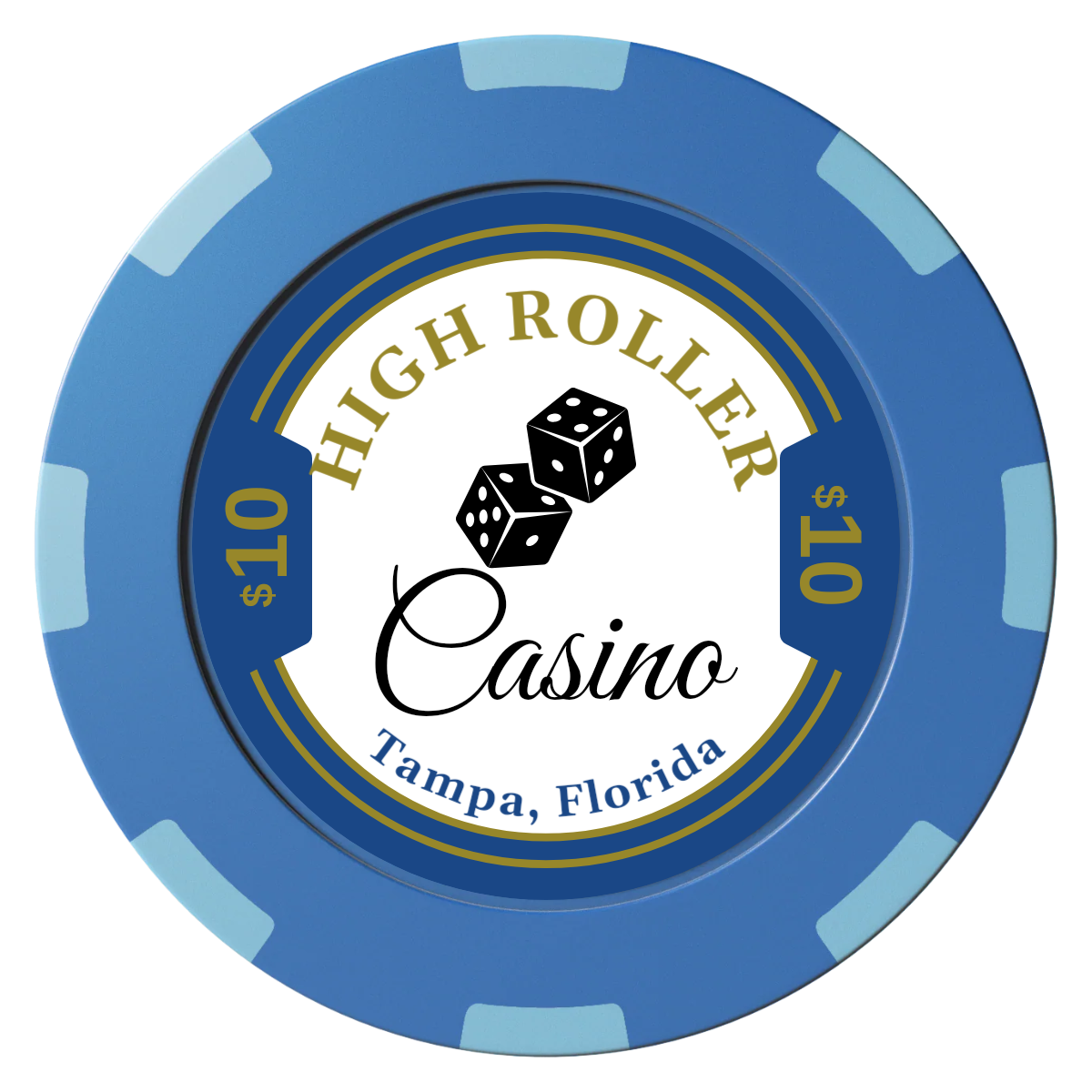 High Roller Casino Clay Poker Chips - Blue / 8 Spot (2 Tone) / 40mm - Front