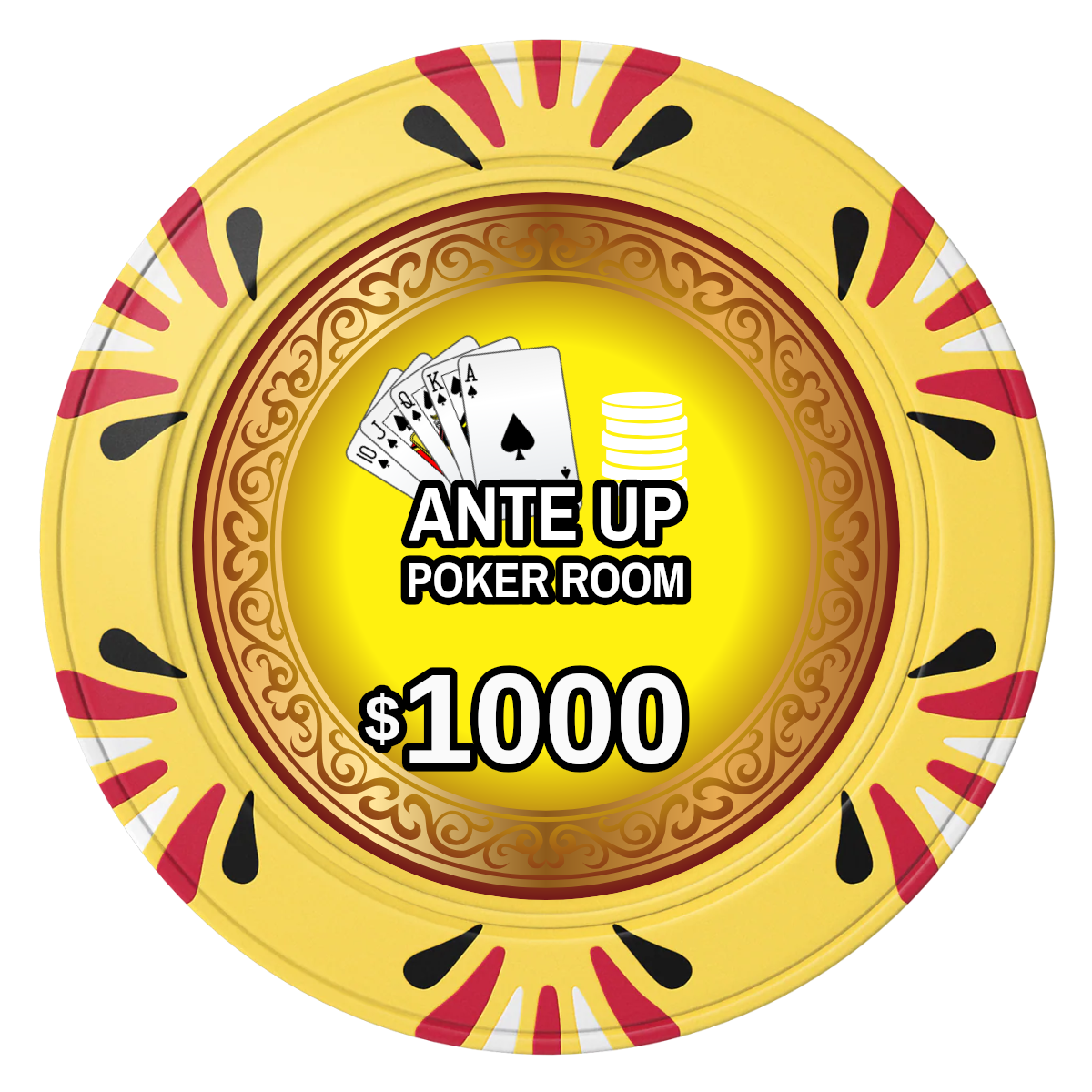 Ante Up Poker Room Clay Poker Chips - Yellow / Macau / 40mm - Front