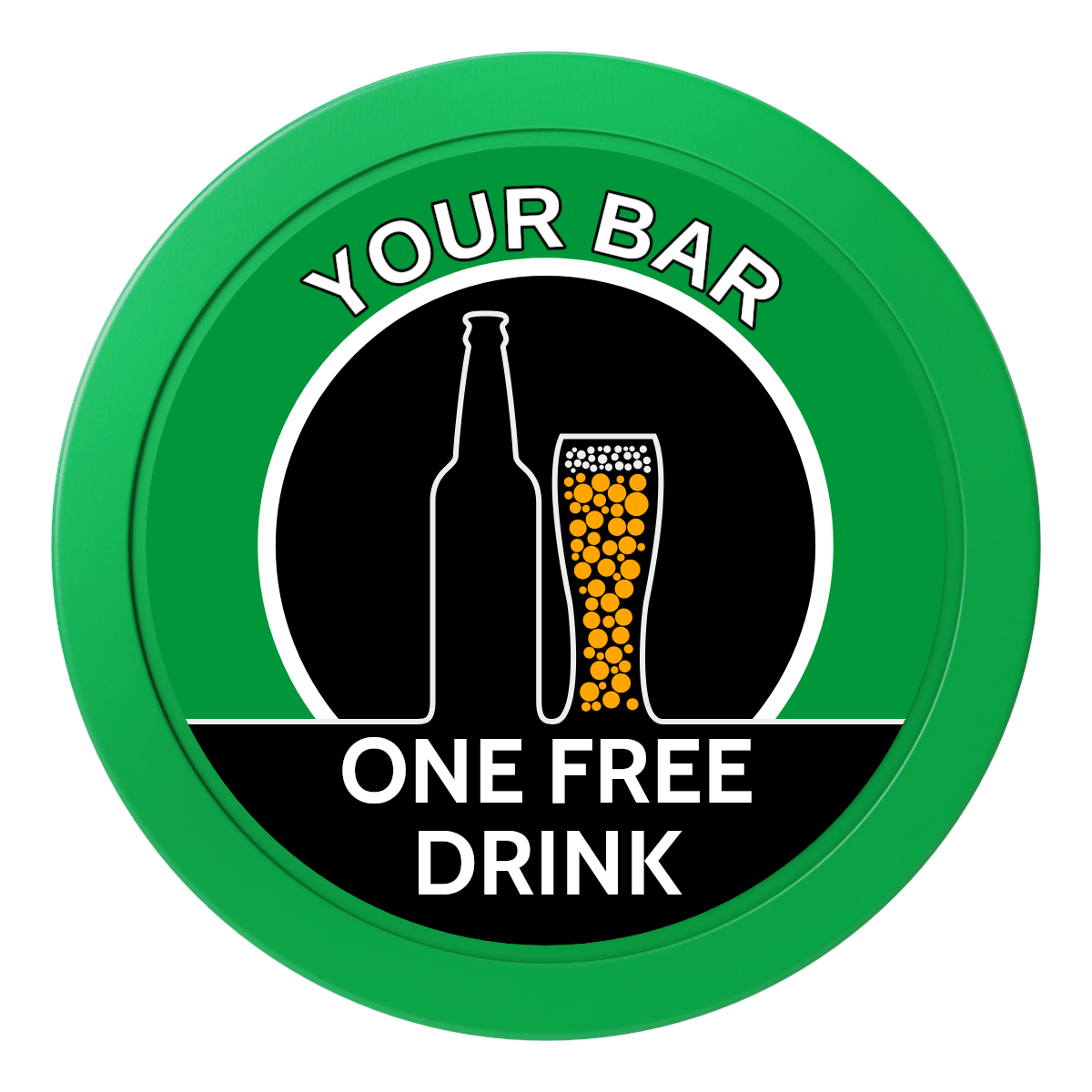 Beer and Glass 2" Oversized Poker Chips - Green - Front