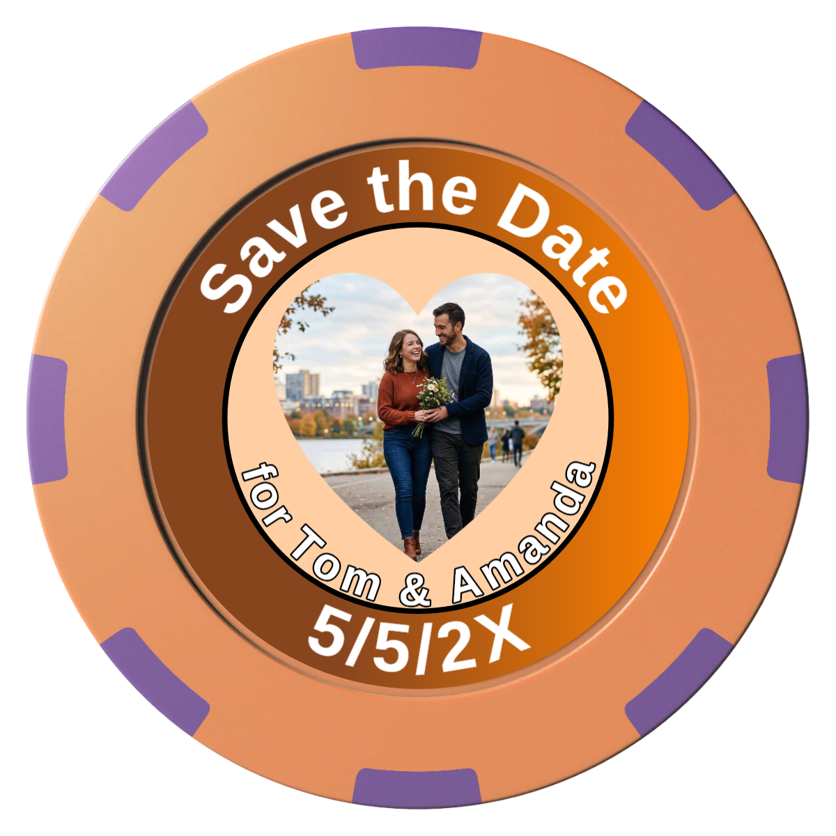 Save the Date #01 Clay Poker Chips - Orange / 8 Spot (2 Tone) / 40mm - Front