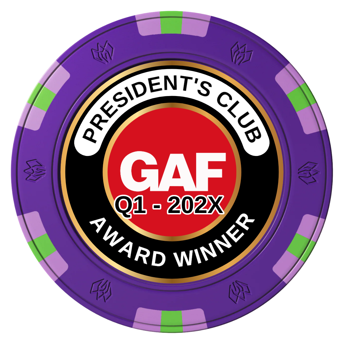 President's Club Clay Poker Chips - Purple / 6 Spot Gem / 40mm - Front