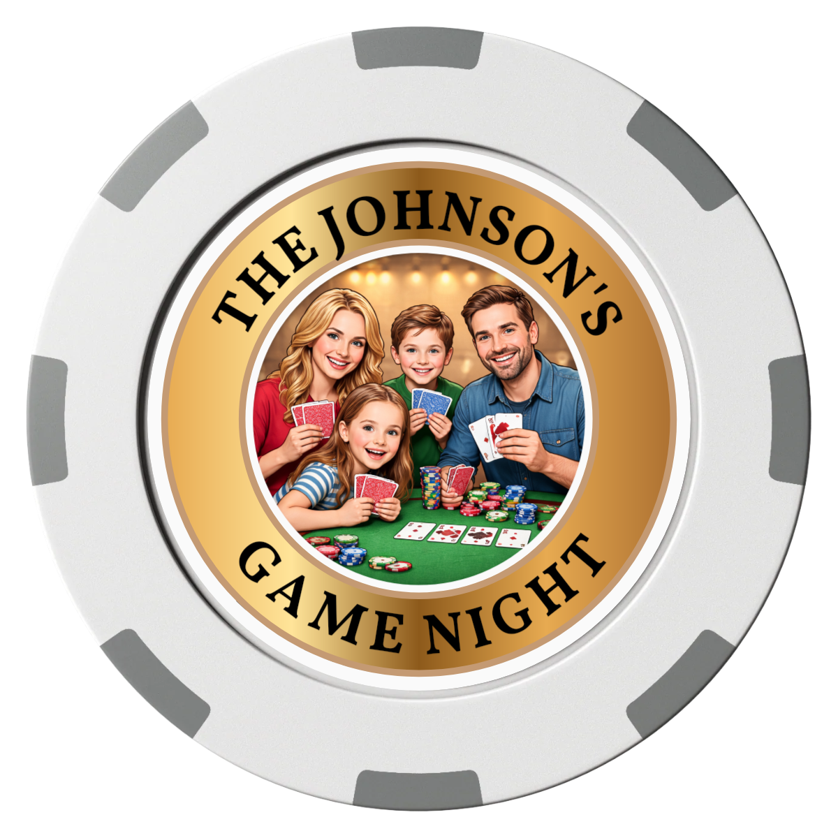 Family Game Night Clay Poker Chips - White / 8 Spot (2 Tone) / 40mm - Front