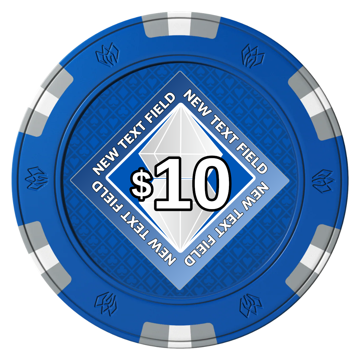 Diamond in the Rough Clay Poker Chips - Blue / 6 Spot Gem / 43mm - Front