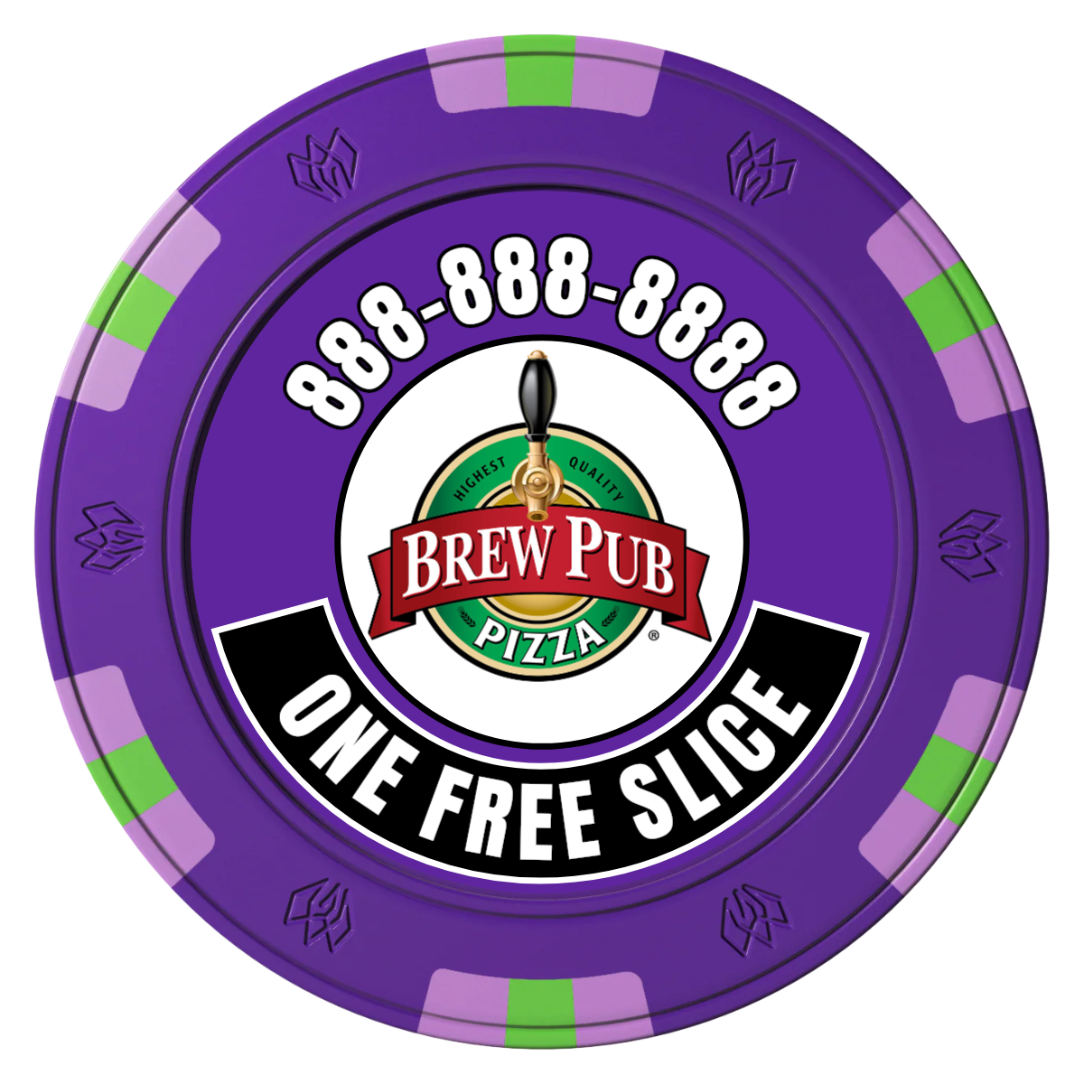 Brew Pub or Pizzeria with Logo Clay Poker Chips - Purple / 6 Spot Gem / 40mm - Front