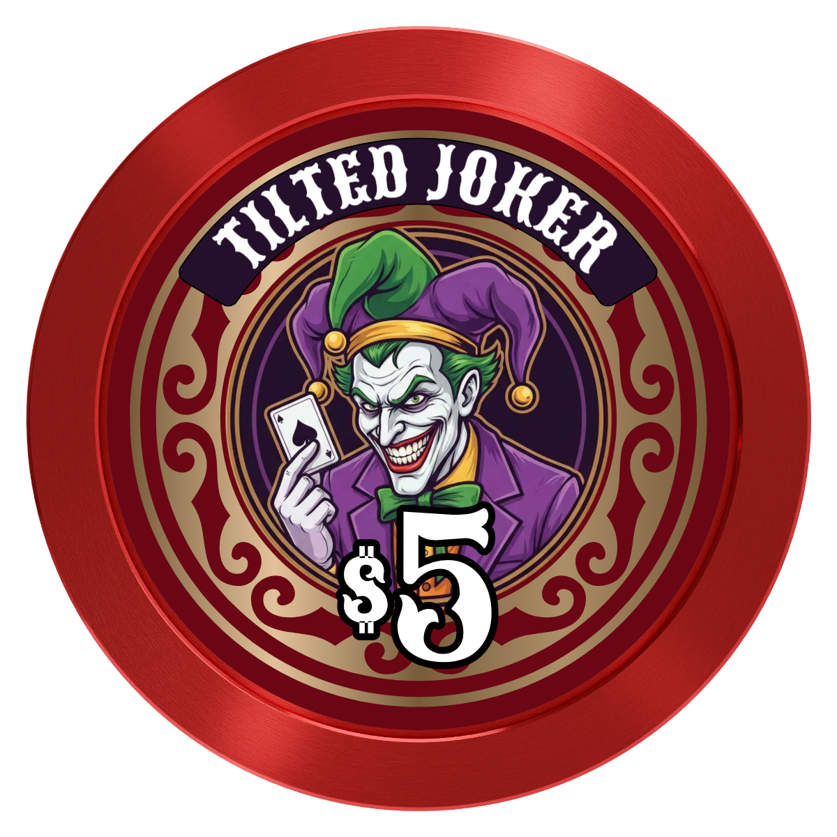 Tilted Joker Aluminum Poker Chips - Red - Front