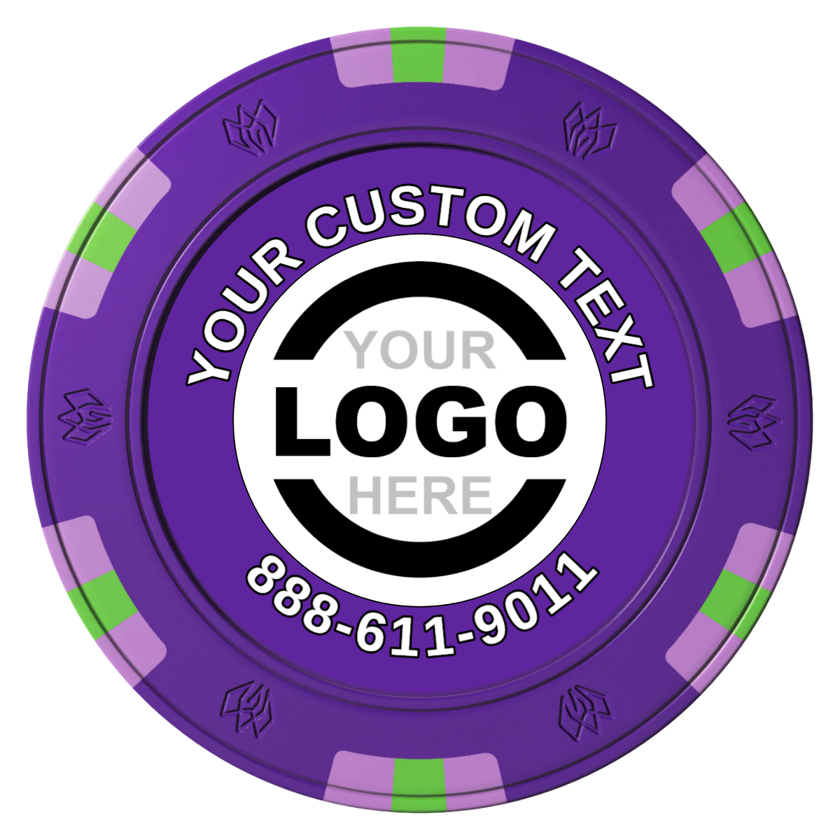 Branded Logo Clay Poker Chips - Purple / 6 Spot Gem / 40mm - Front