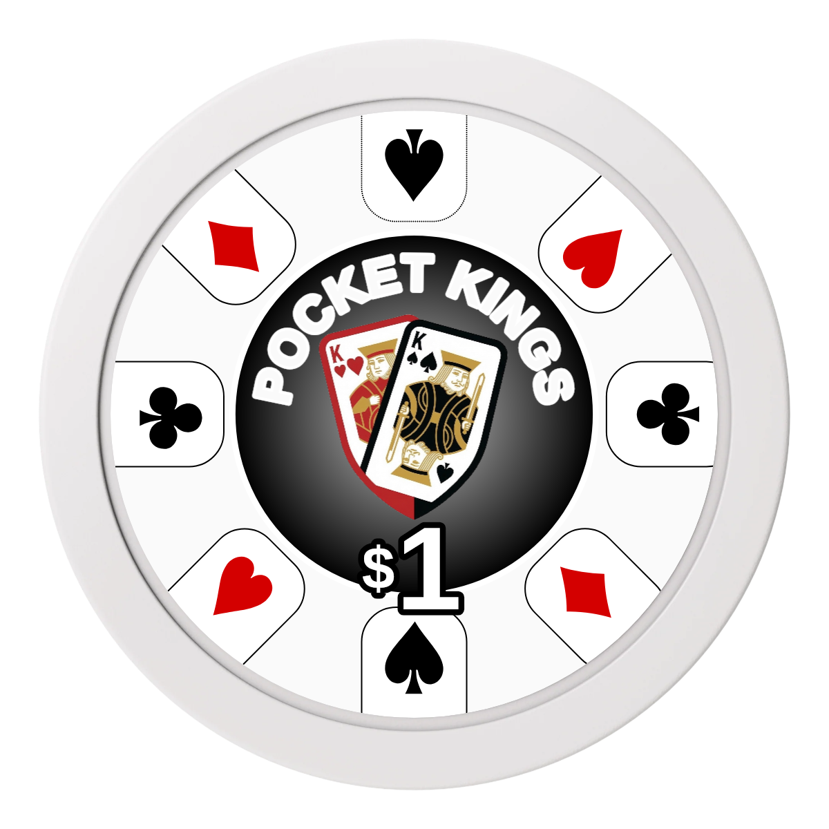 Pocket Kings 2" Oversized Poker Chips - White - Front