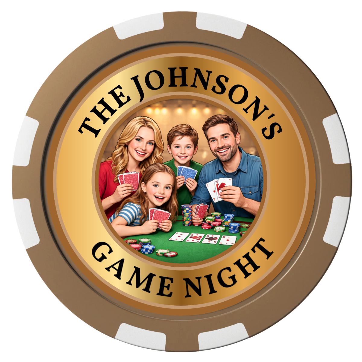 Family Game Night Composite Poker Chips - Brown / 8 Stripe - Front