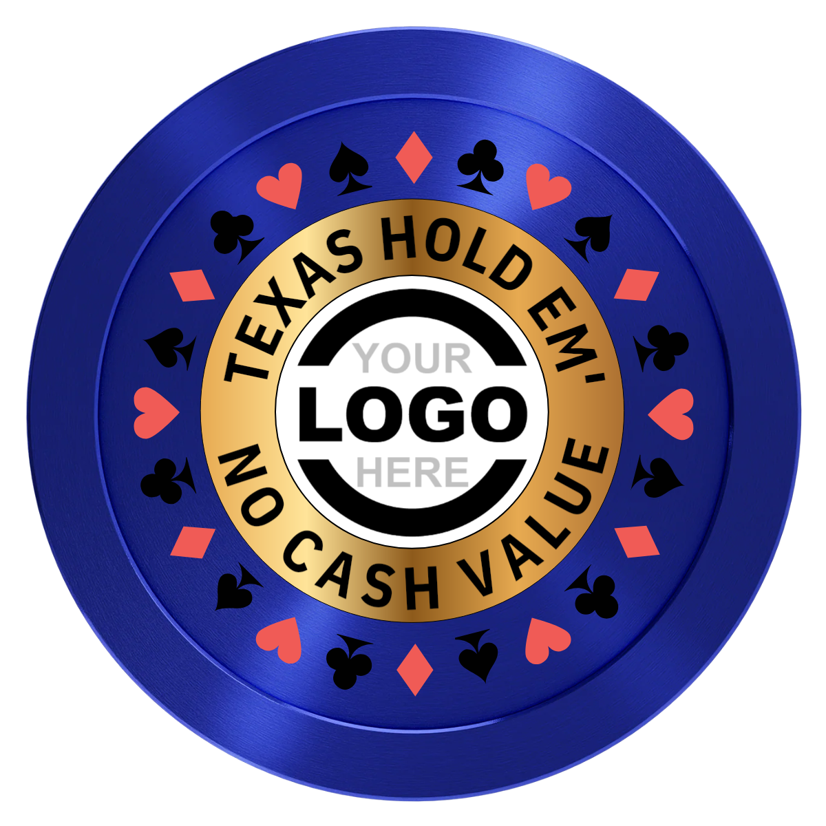 Texas Hold Em' Aluminum Poker Chips - Blue - Front