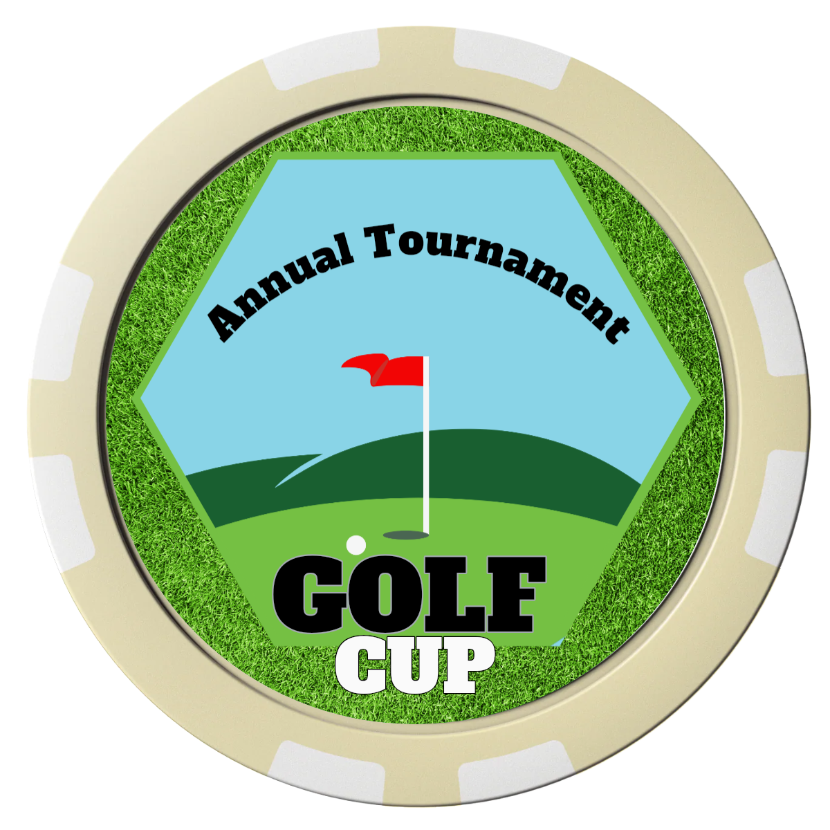 Golf Cup Composite Poker Chips - Ivory / 8 Stripe - Front