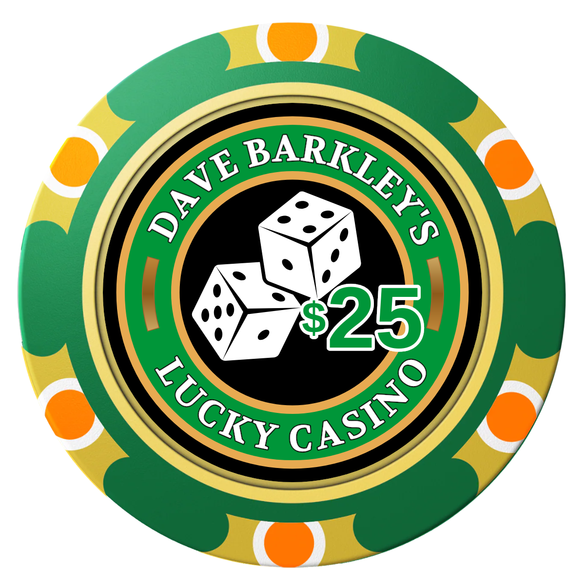Dave's Lucky Casino Clay Poker Chips - Green / Monte Carlo / 40mm - Front