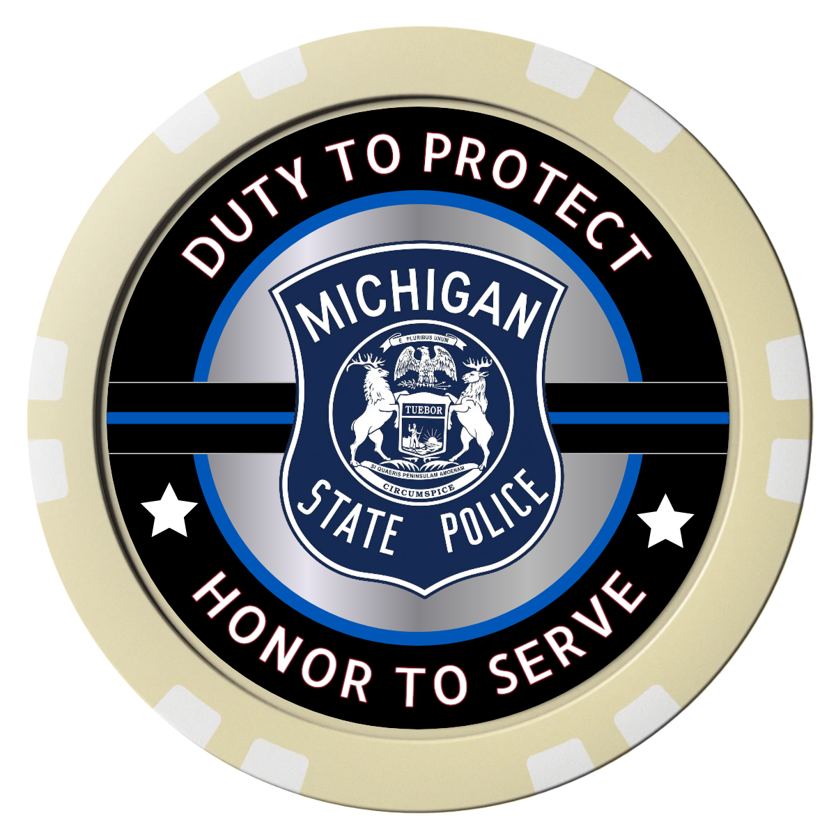 Police Department #01 Composite Poker Chips - Ivory / Double Stripe - Front