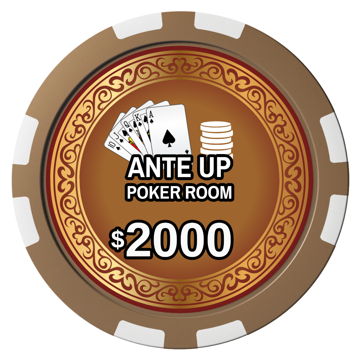 Ante Up Poker Room Composite Poker Chips - Brown / 8 Stripe - Front