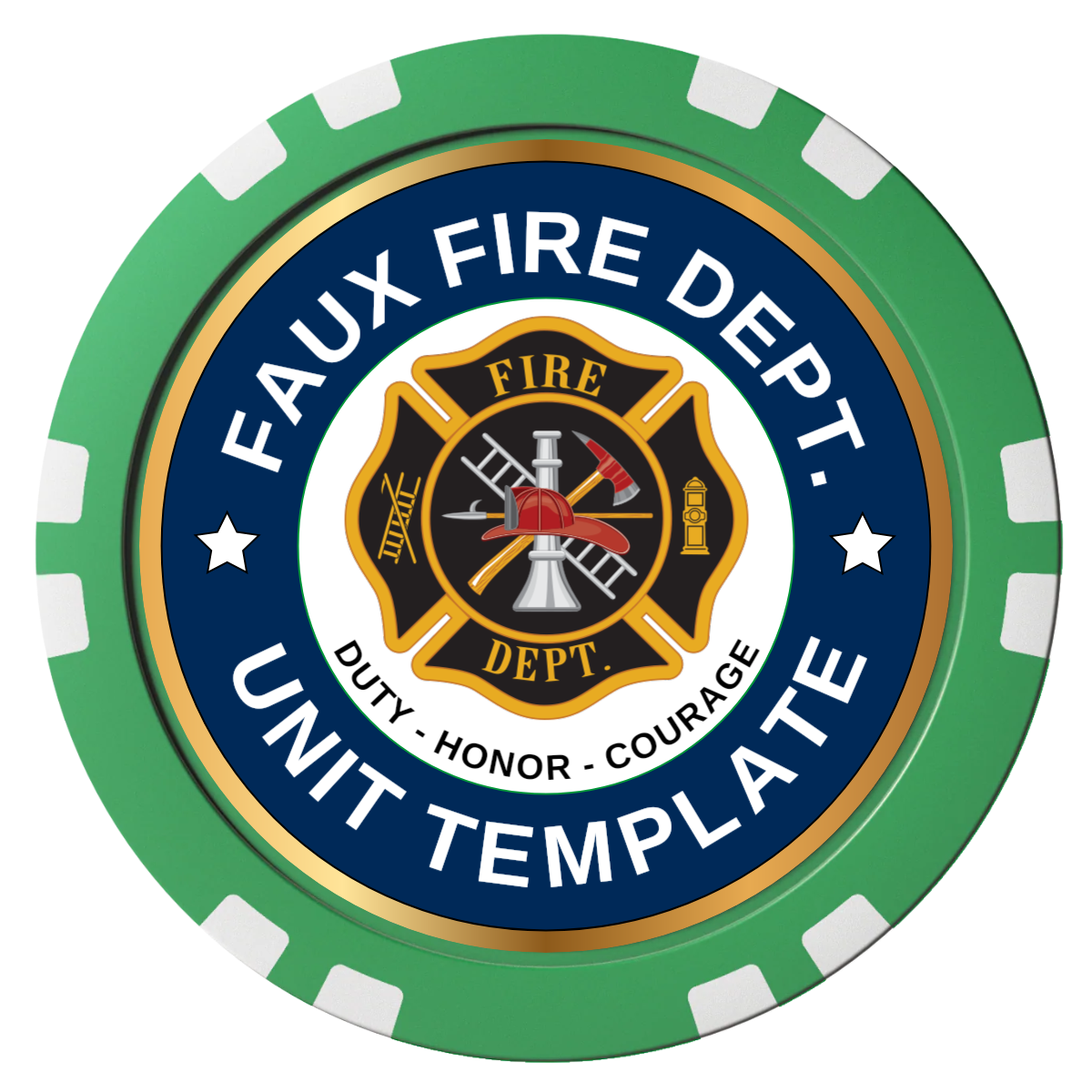Faux Fire Dept. #01 Composite Poker Chips - Green / Double Stripe - Front