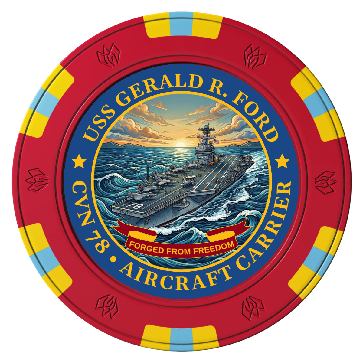 Navy USS Gerald Ford Clay Poker Chips - Red / 6 Spot Gem / 40mm - Front