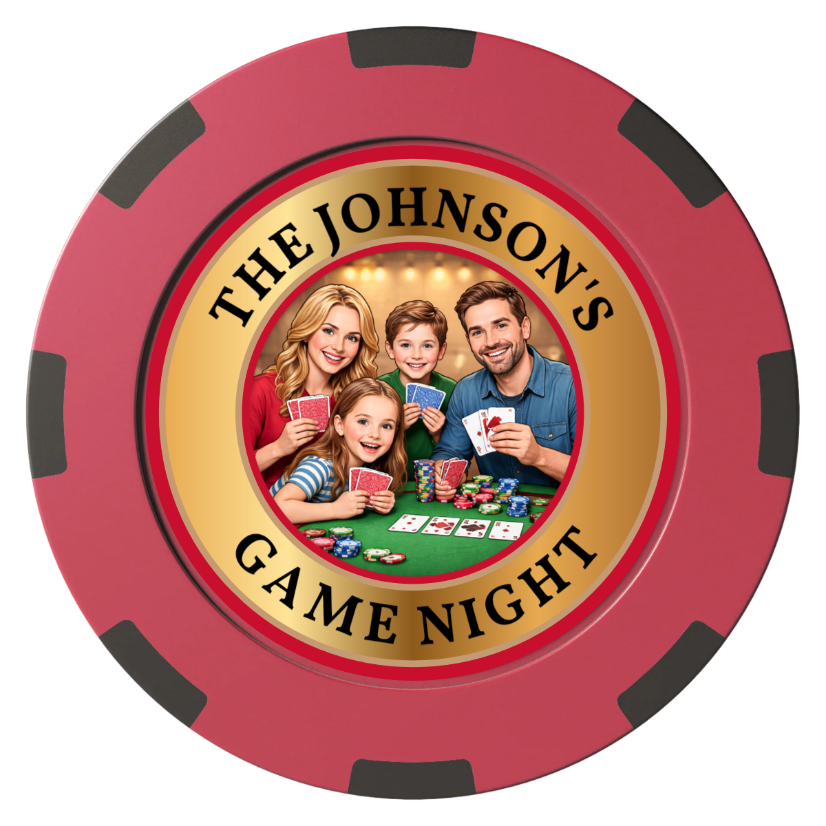 Family Game Night Clay Poker Chips - Red / 8 Spot (2 Tone) / 40mm - Front