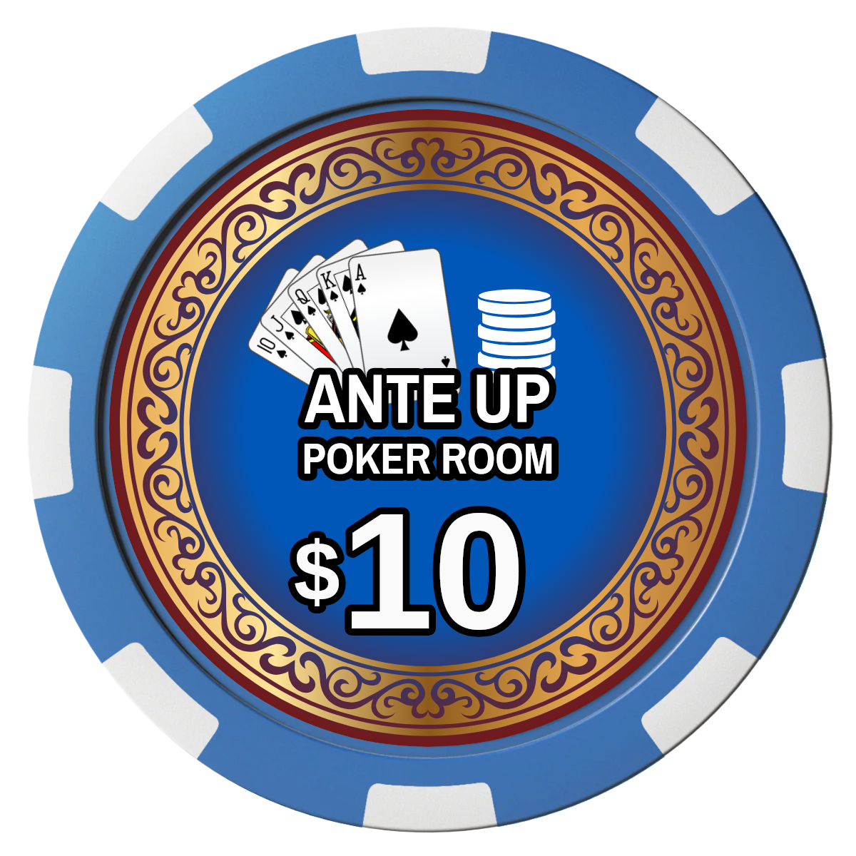 Ante Up Poker Room Composite Poker Chips - Blue / 8 Spot - Front