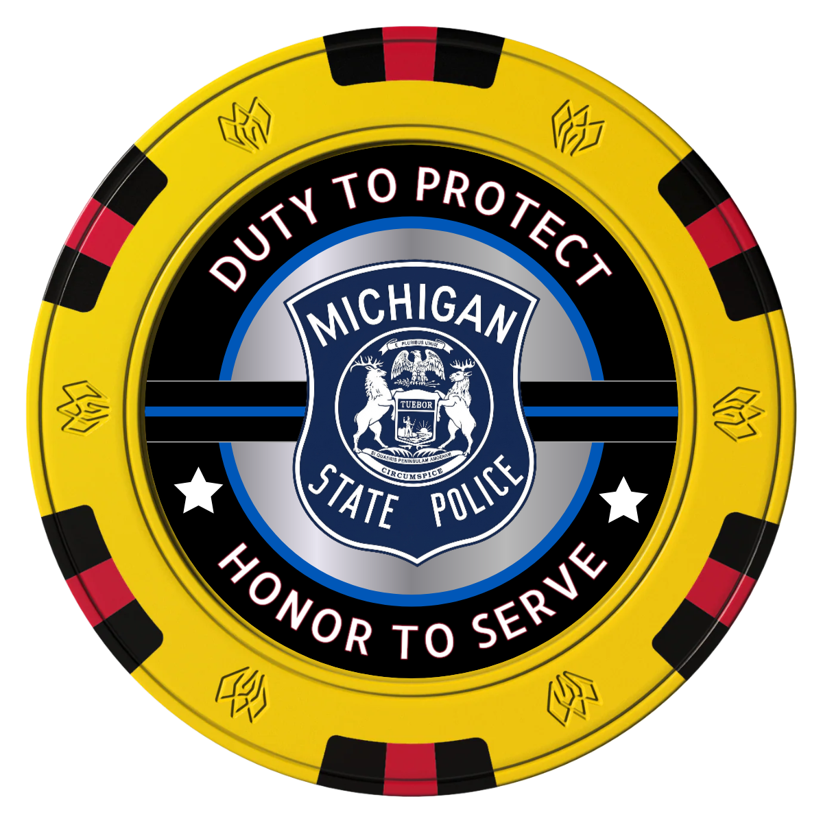 Police Department #01 Clay Poker Chips - Yellow / 6 Spot Gem / 43mm - Front