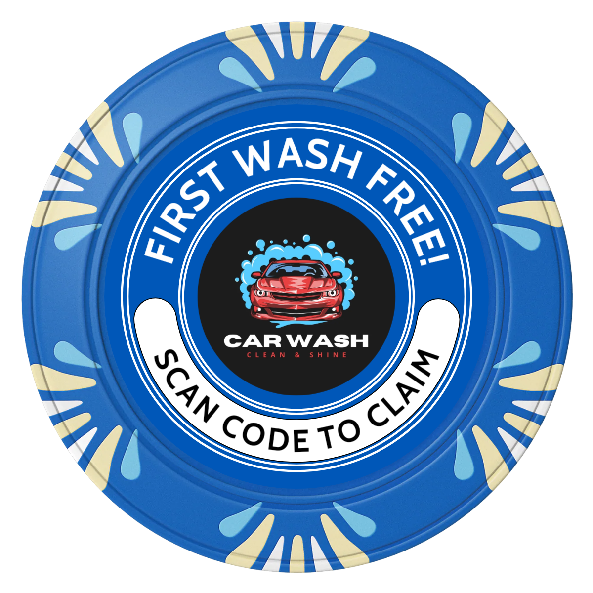 Car Wash Promotion Clay Poker Chips - Blue / Macau / 40mm - Front
