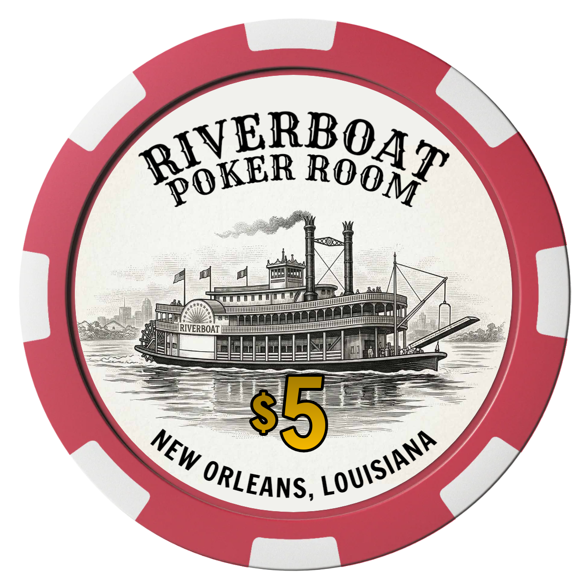 Riverboat Poker Room Magnetic Composite Poker Chips - Red / 8 Spot - Front