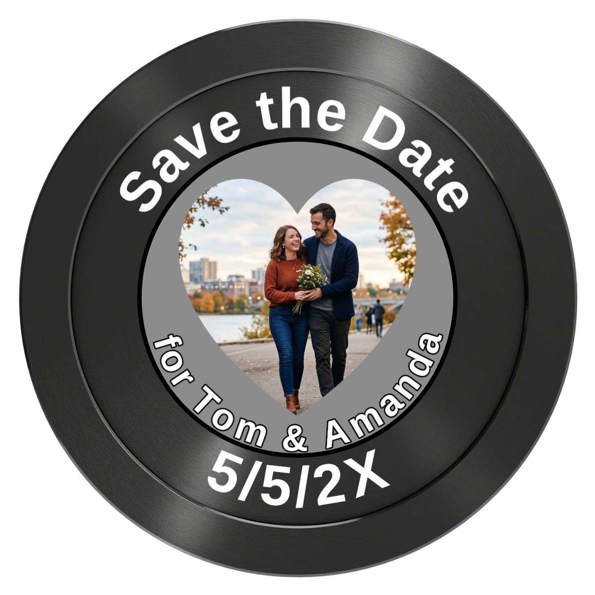 Save the Date #01 Aluminum Poker Chips - Black - Front