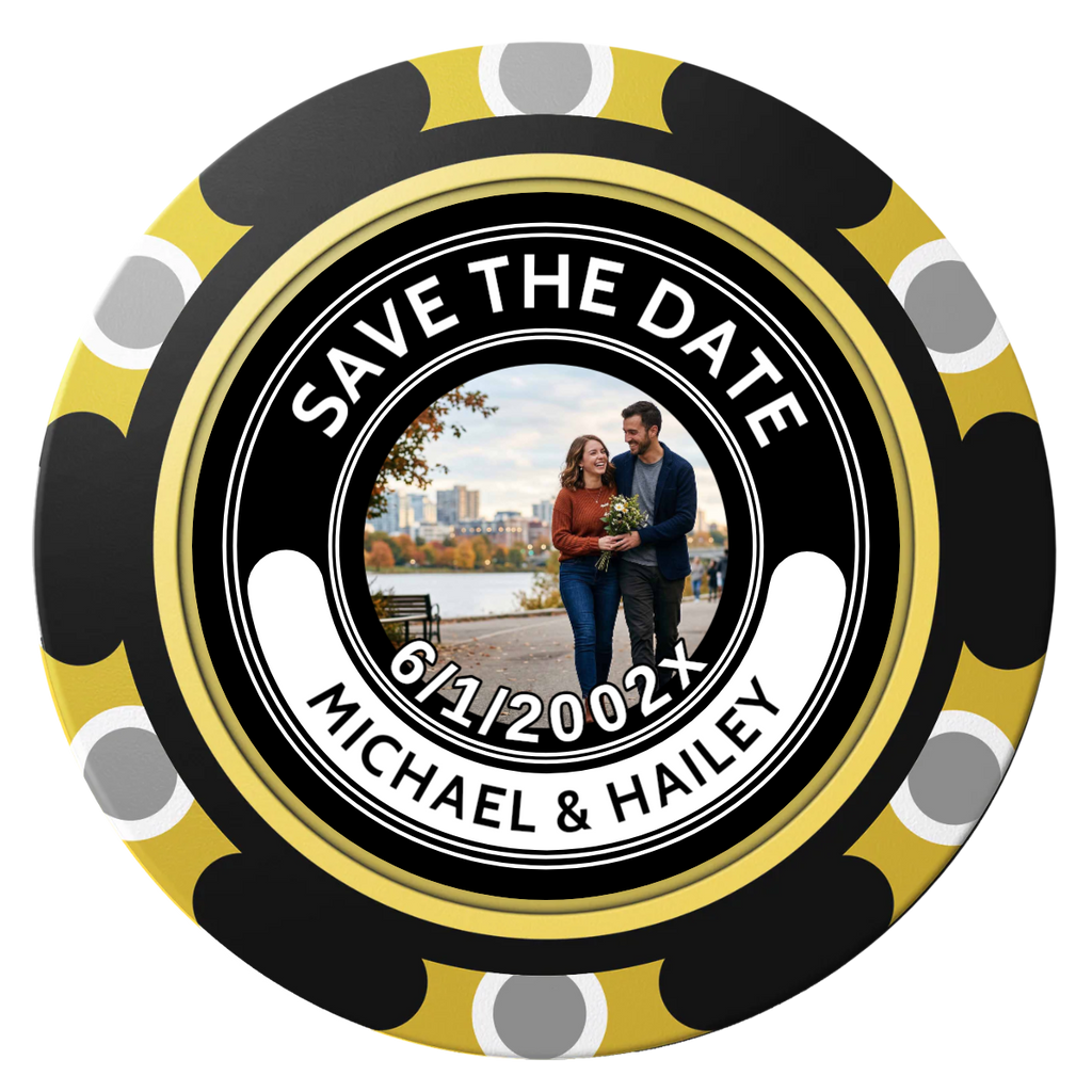Save the Date Photo QR Code Clay Poker Chips - Black / Monte Carlo / 40mm - Front