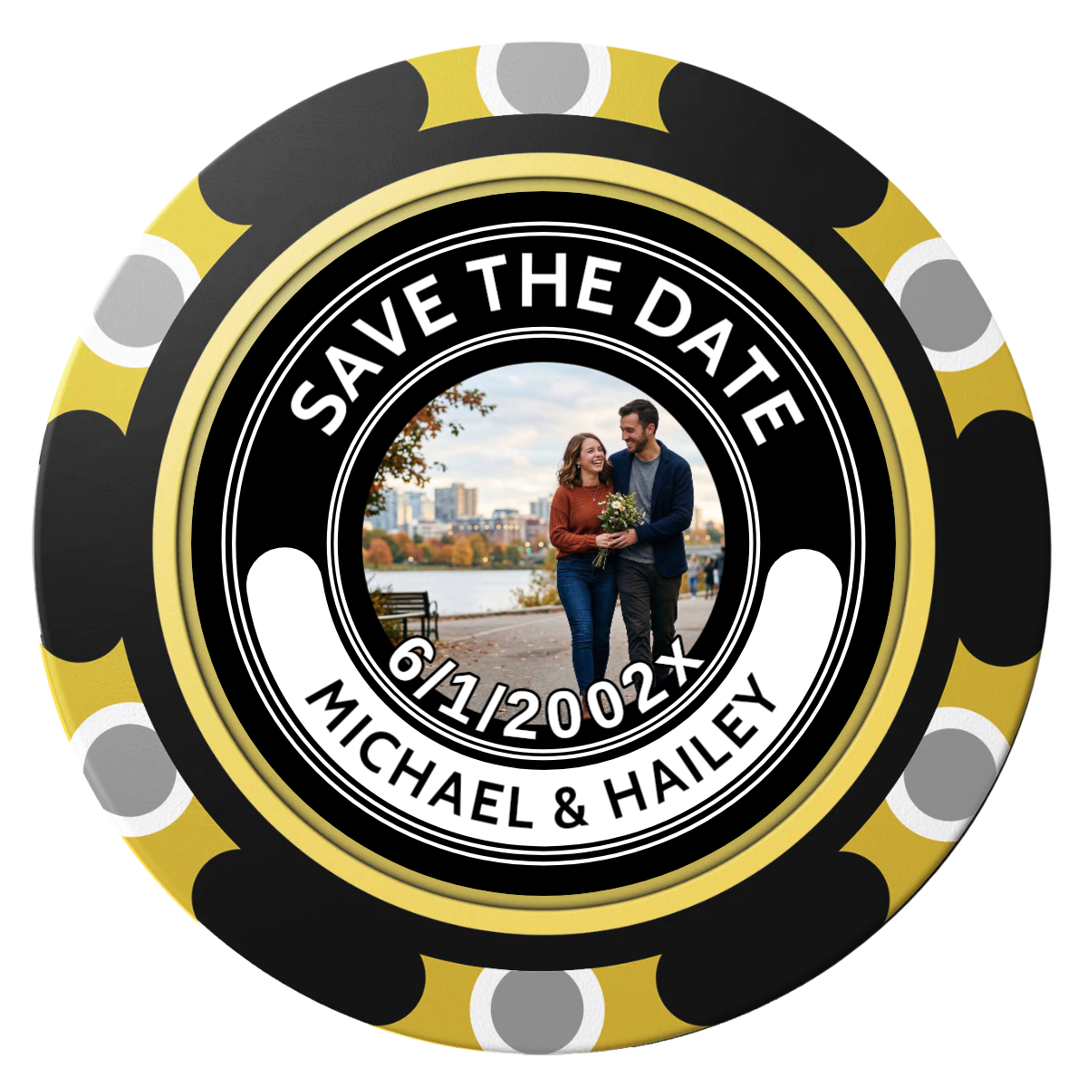 Save the Date Photo QR Code Clay Poker Chips - Black / Monte Carlo / 40mm - Front