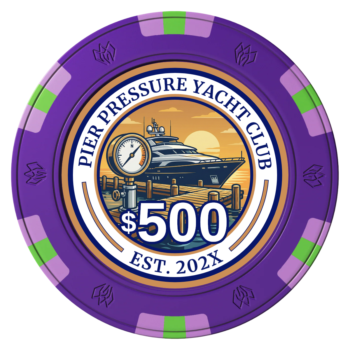 Anchor Down Card Room Clay Poker Chips - Purple / 6 Spot Gem / 43mm - Front