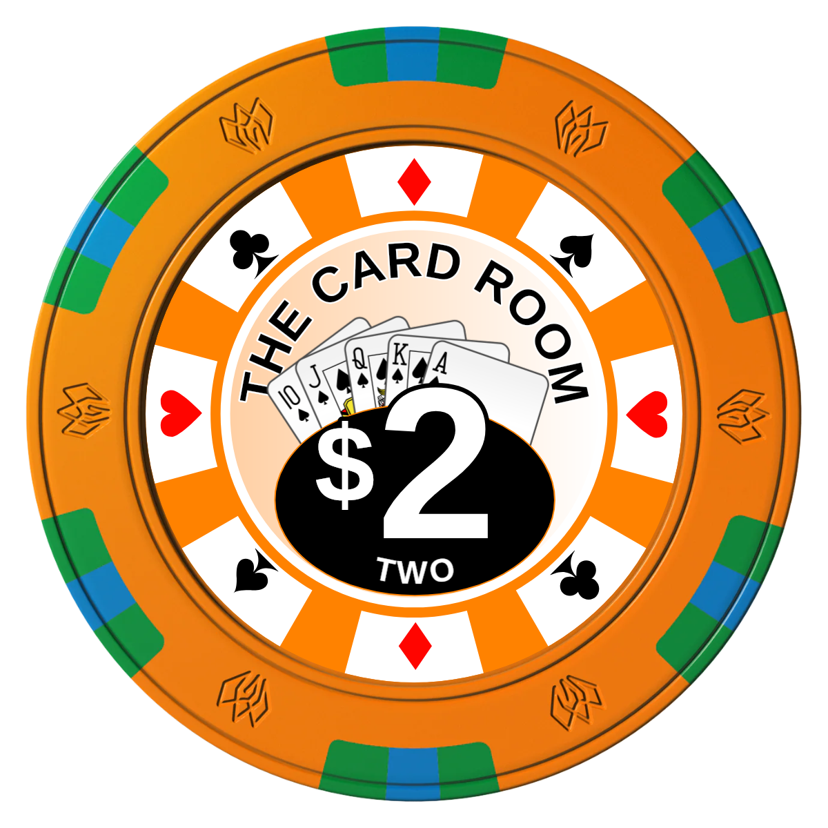 A Suitable Design Clay Poker Chips - Orange / 6 Spot Gem / 43mm - Front