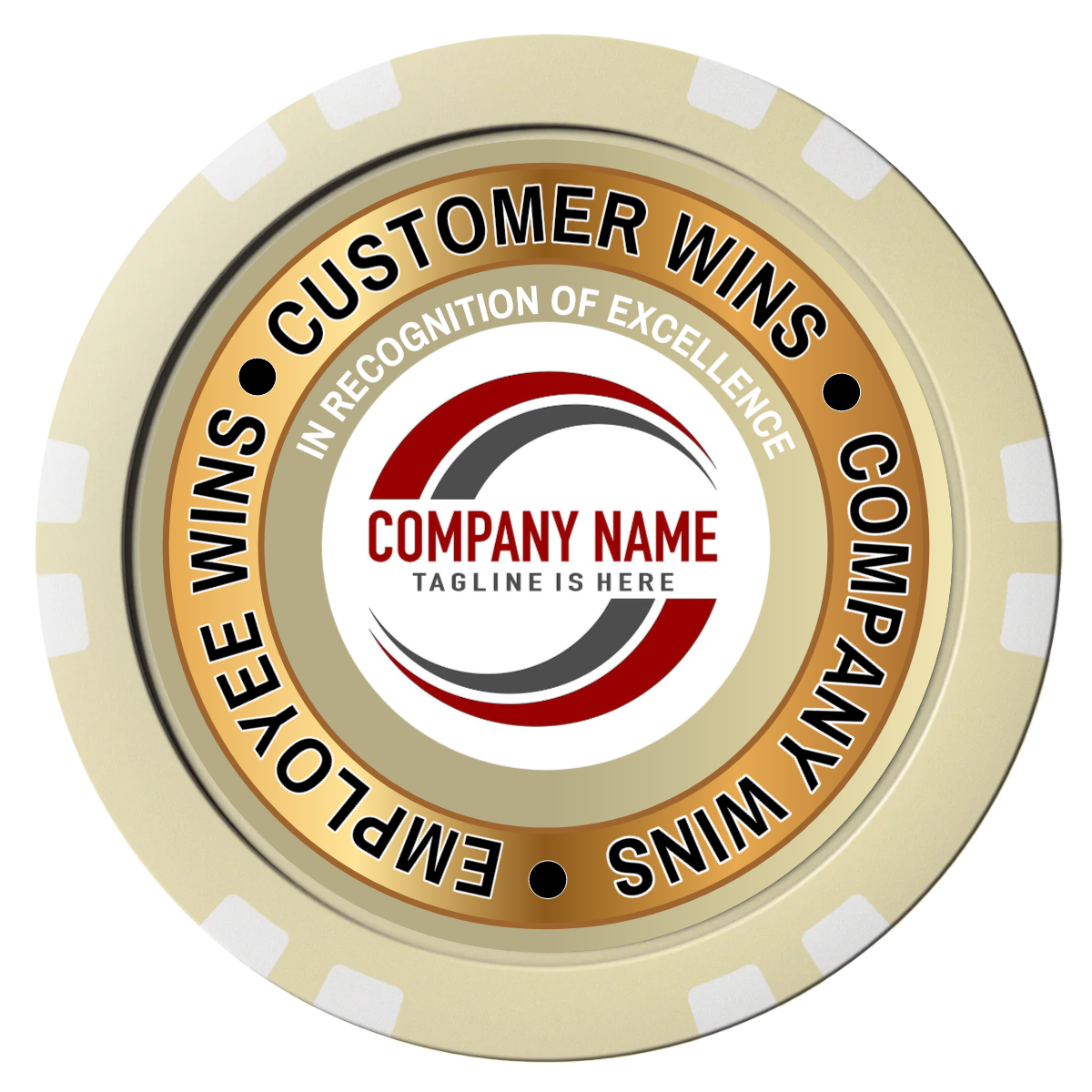 Gold Standard Composite Poker Chips - Ivory / Double Stripe - Front