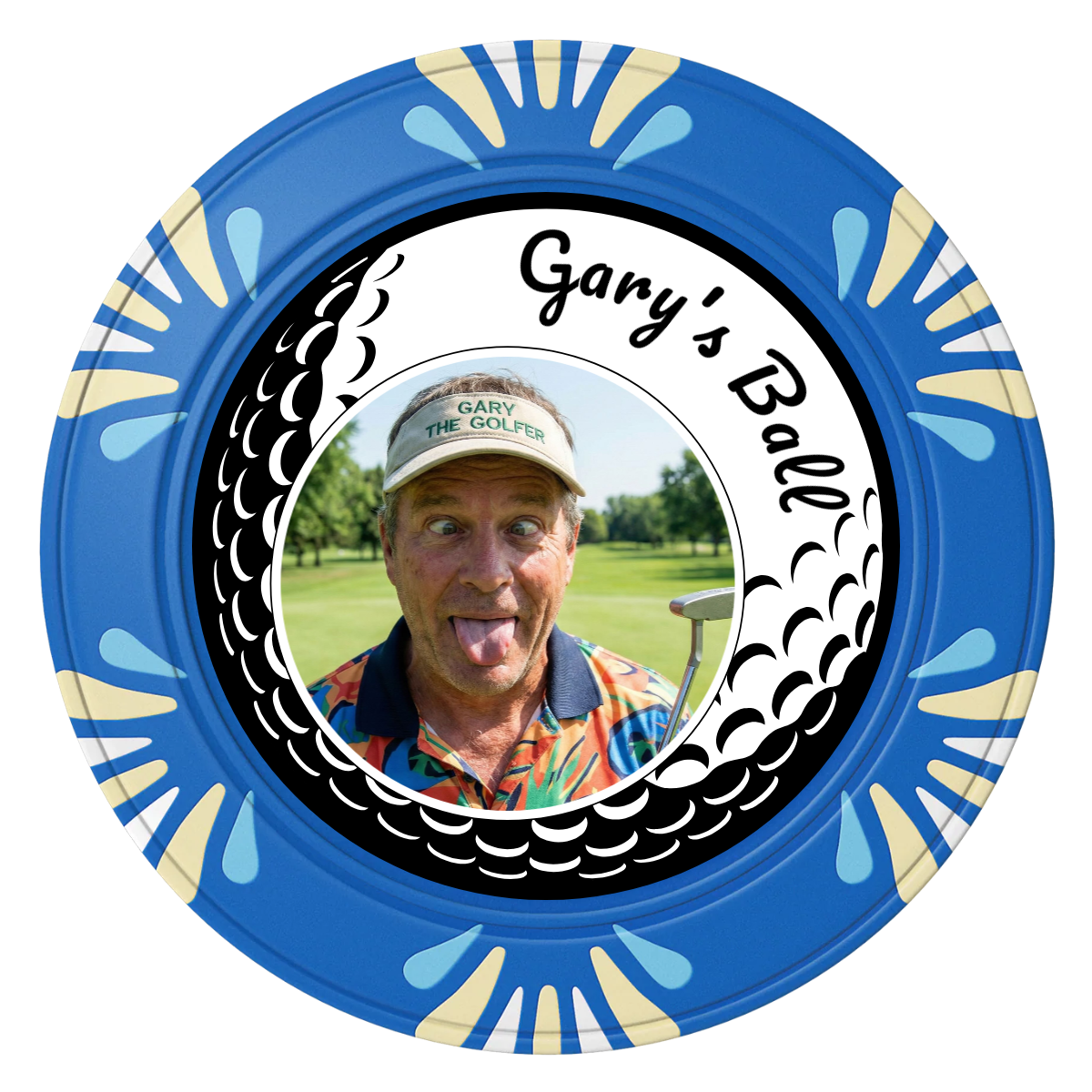 Gary's Ball Clay Poker Chips - Blue / Macau / 40mm - Front