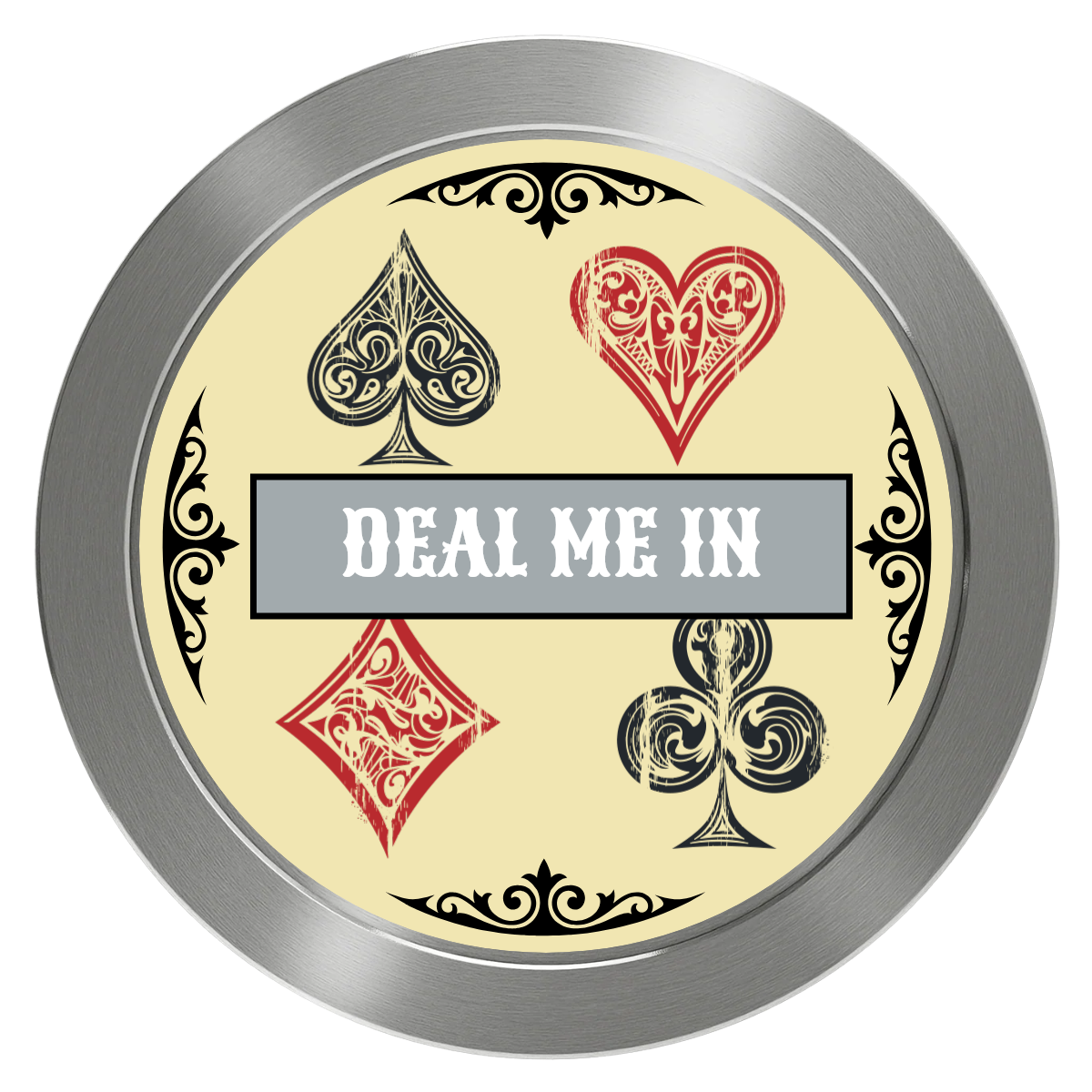 Vintage Four Suits Aluminum Poker Card Guards - Silver - Front