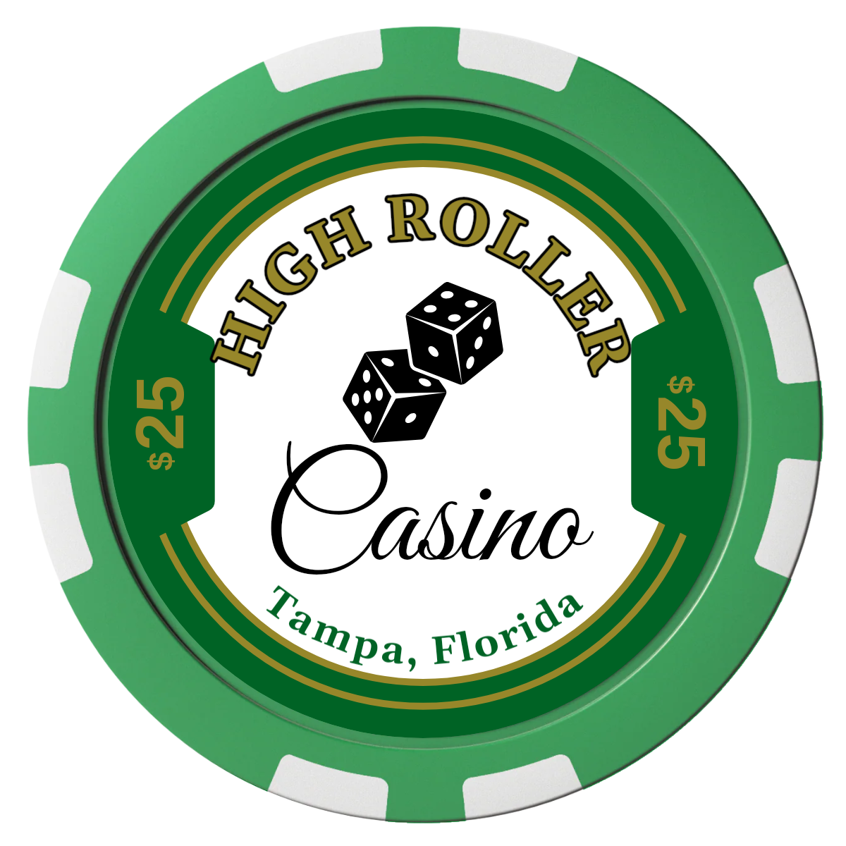 High Roller Casino Composite Poker Chips - Green / 8 Stripe - Front