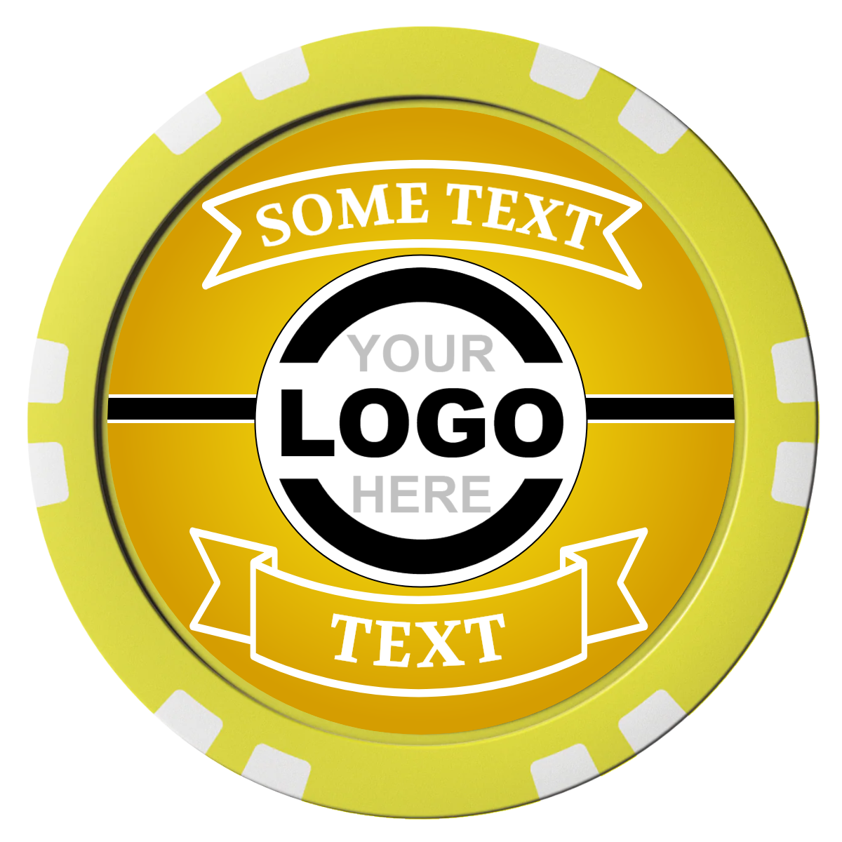 Double Banner Composite Poker Chips - Yellow / Double Stripe - Front