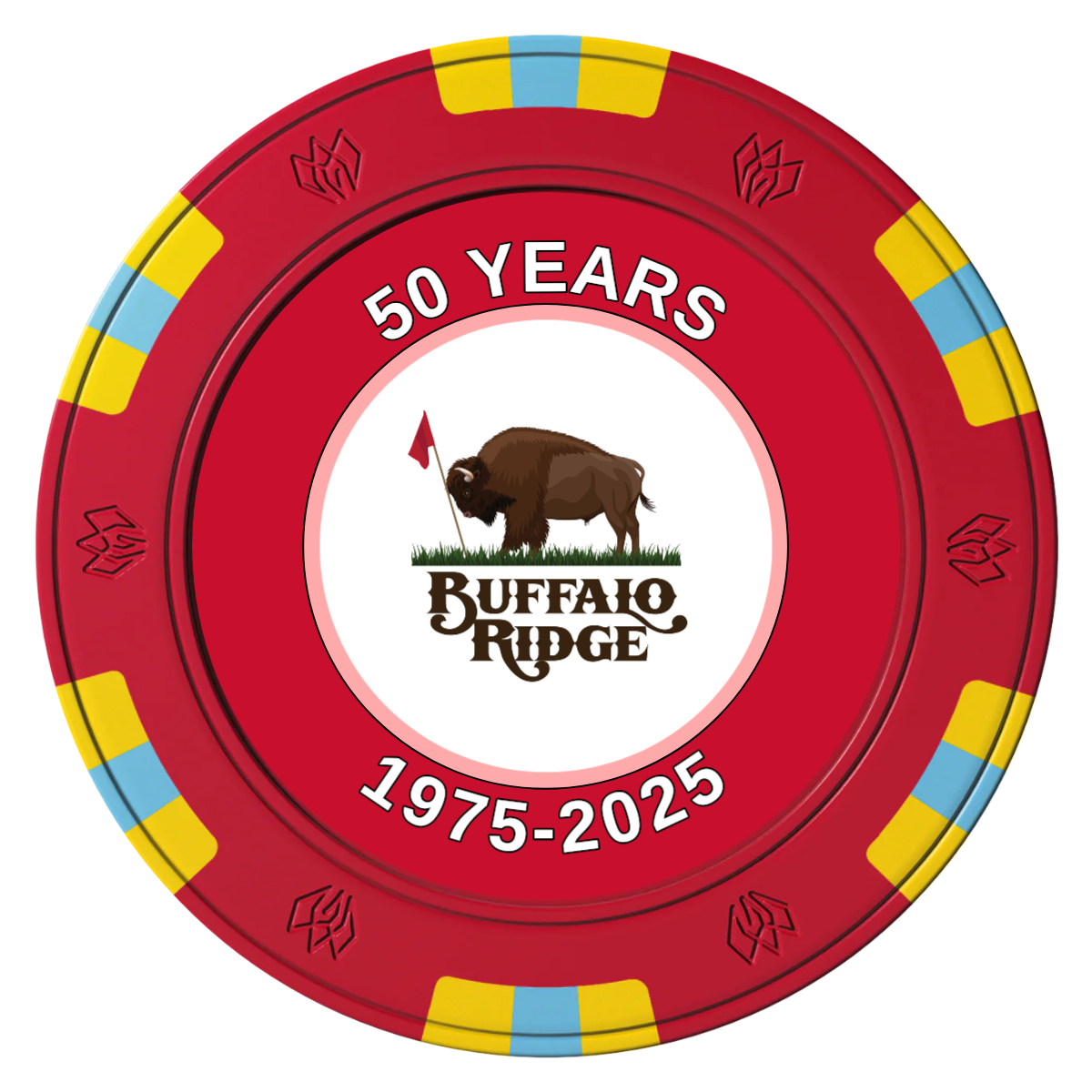 Branded Golf Pro Shop Clay Poker Chips - Red / 6 Spot Gem / 40mm - Front