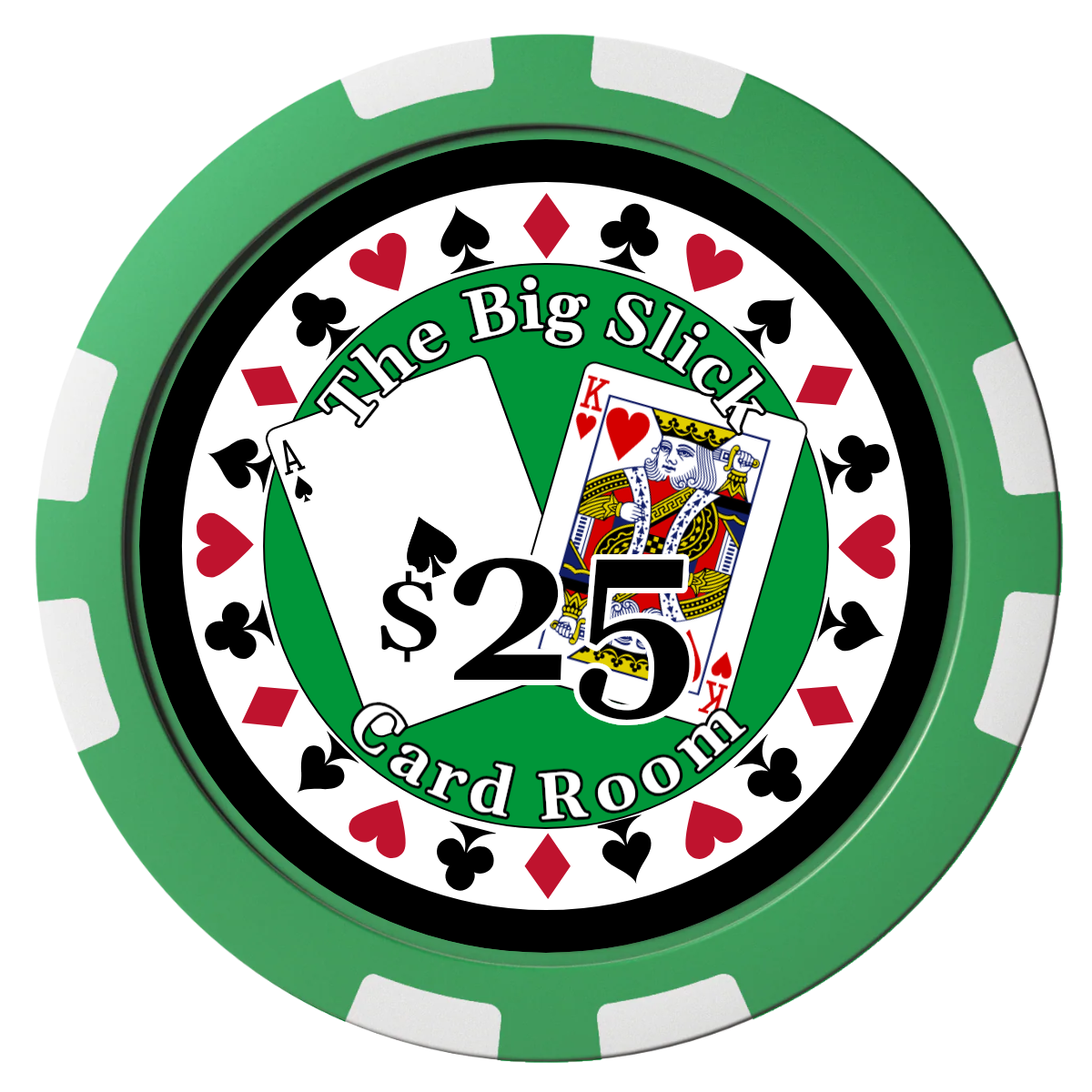 AK Big Slick Composite Poker Chips - Green / 8 Stripe - Front