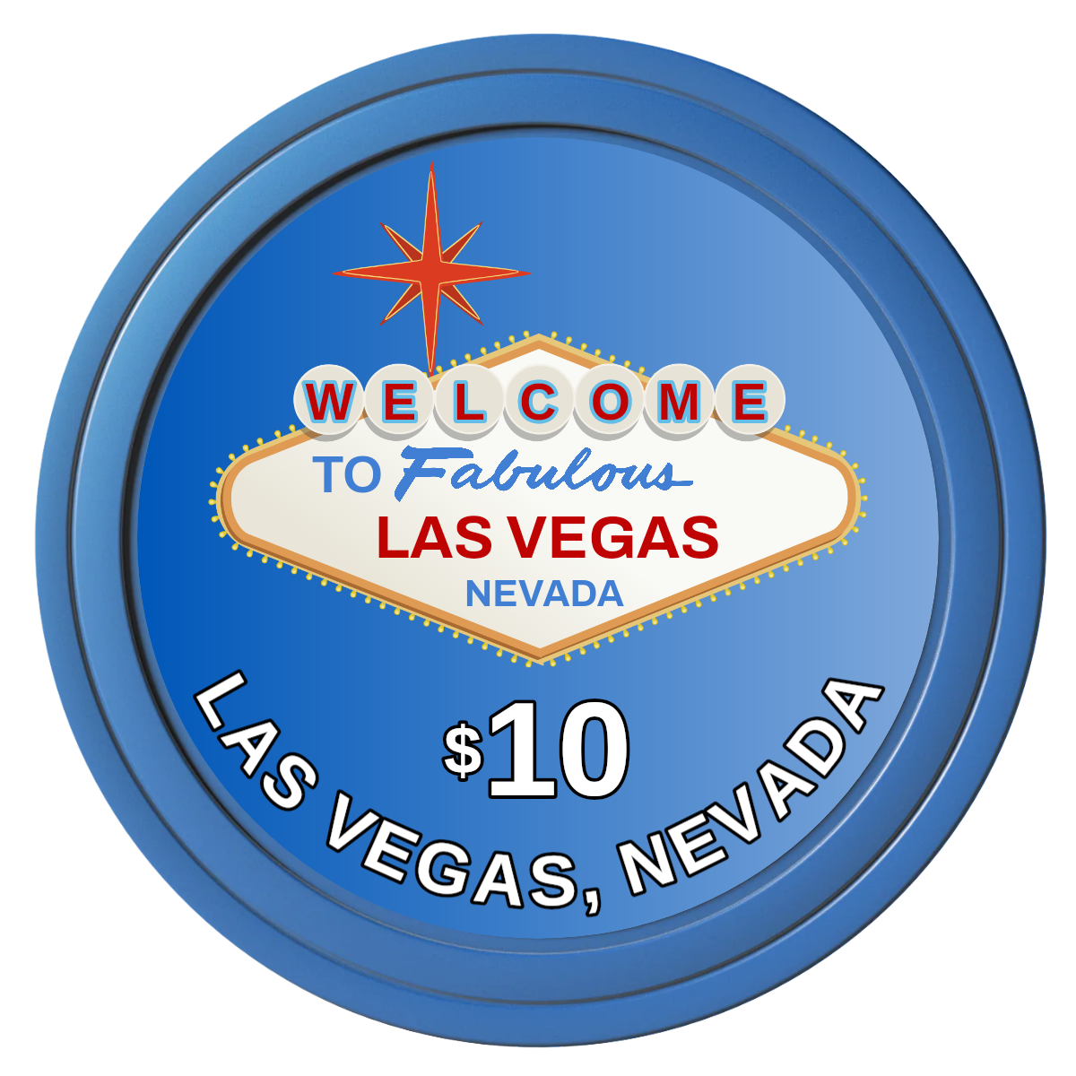 Vegas Sign Composite Poker Chips - Blue / Solid - Front